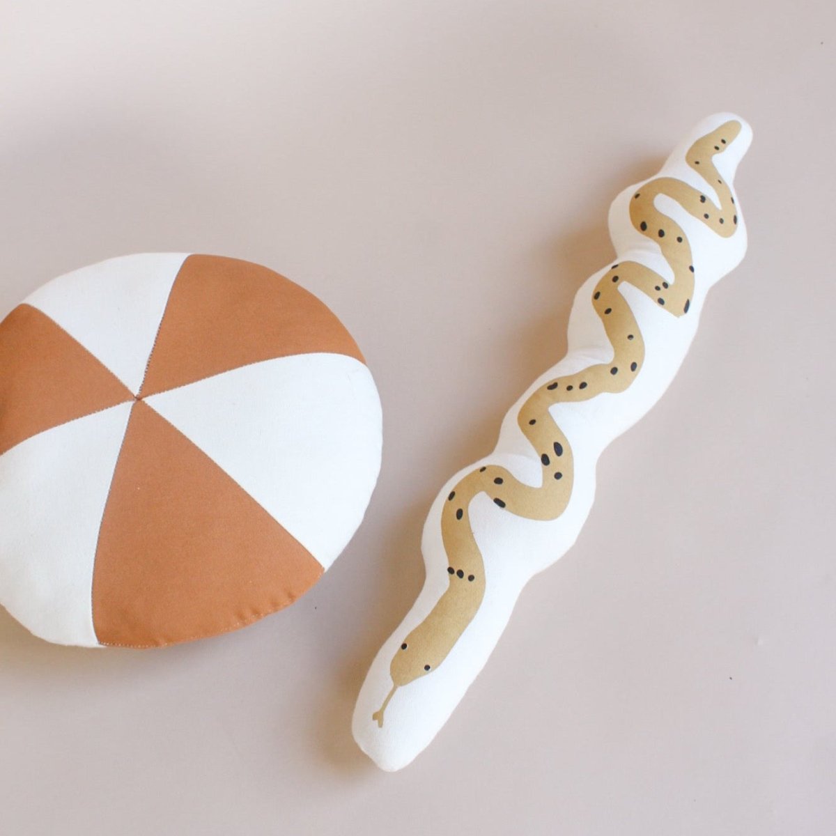 Imani Collective Handmade Snake Pillow 24in Natural Canvas Screen Printed Black Tan