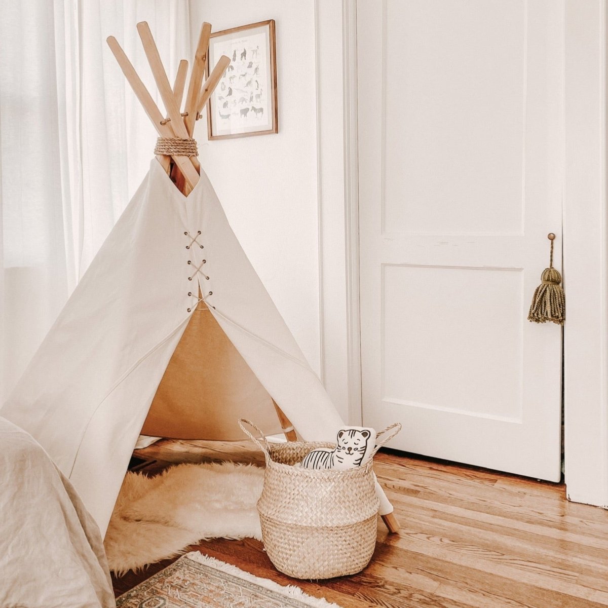 Imani Collective Handmade Tiger Pillow Natural Canvas 13x11in Kids Room Decor