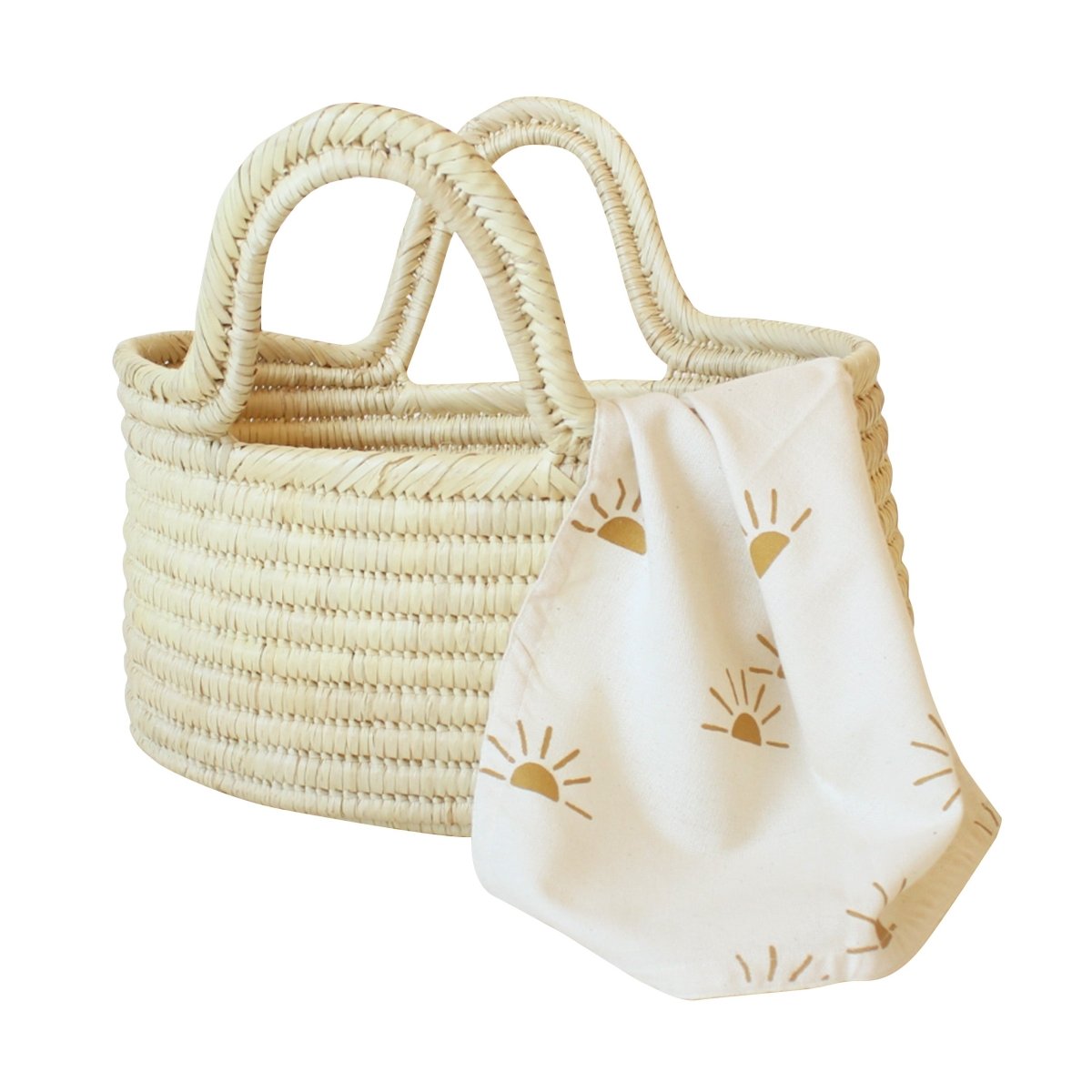 Imani Collective Handwoven Natural Reed Doll Bassinet with Cotton Blanket - 16in