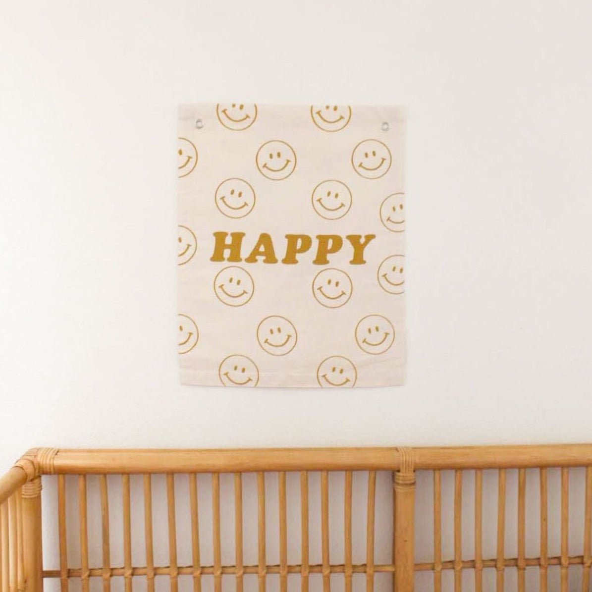 Imani Collective Happy Canvas Wall Banner - Handmade Gold Screen Print 10x12in