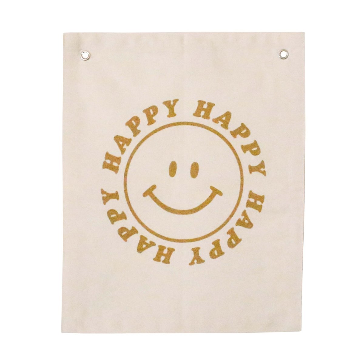 Imani Collective Happy Face Canvas Banner - Handmade Gold Screen Print 10x12in