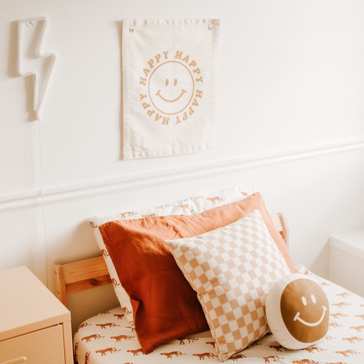 Imani Collective Happy Face Canvas Banner - Handmade Gold Screen Print 10x12in