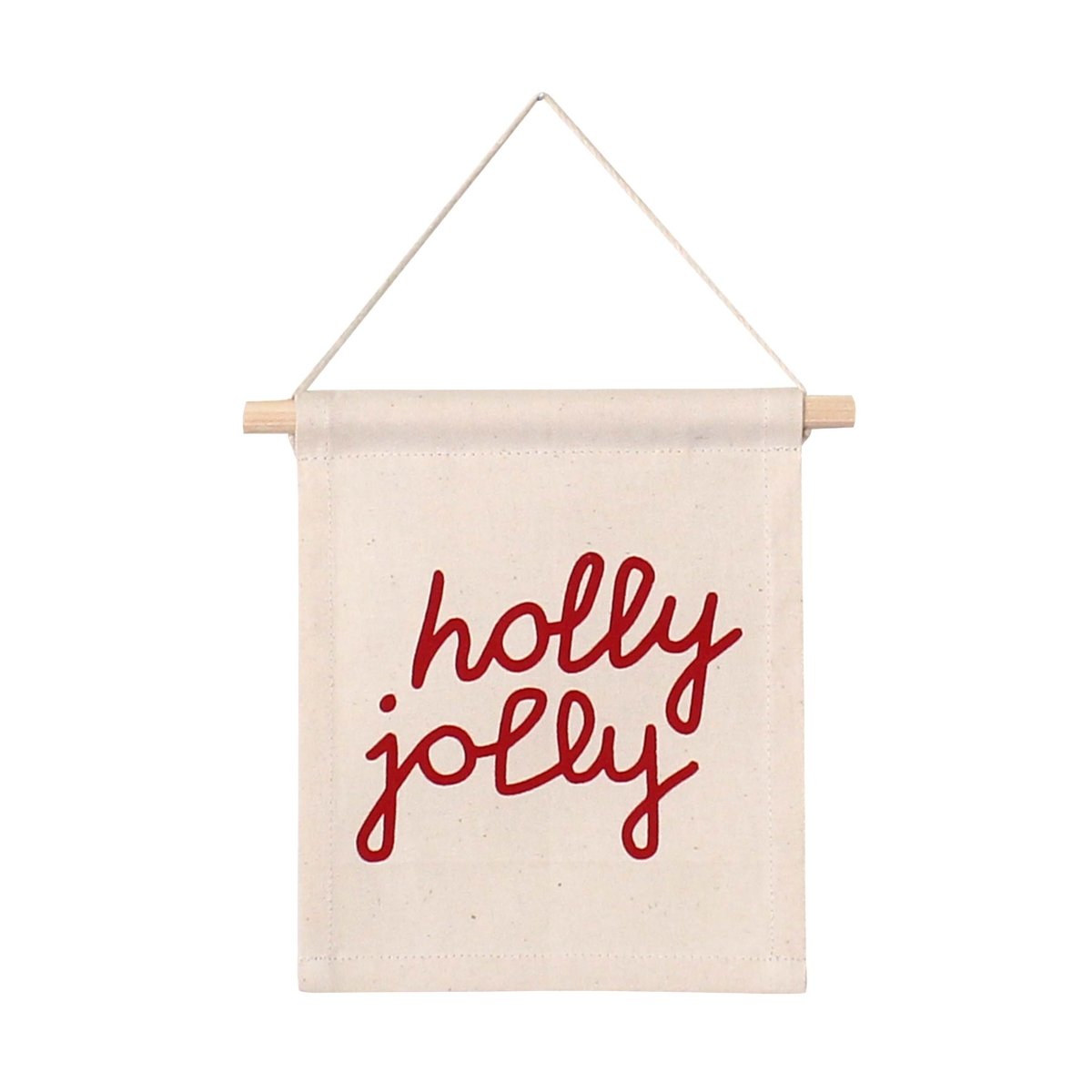 Imani Collective Holly Jolly Canvas Hang Sign - Handmade Red Christmas Wall Flag 8x6in