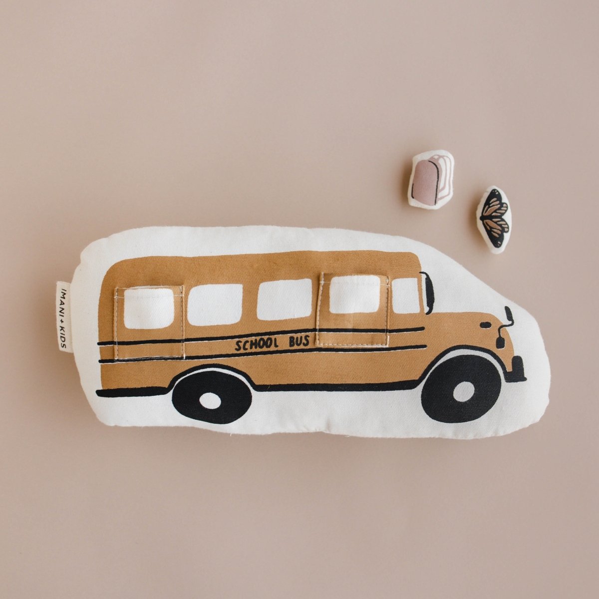 Imani Collective Interactive School Bus Pillow - Natural Canvas 12x6.2in