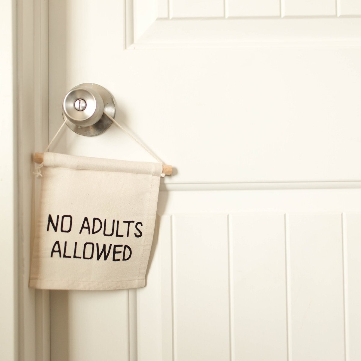 Imani Collective No Adults Allowed Door Sign - Handmade Canvas 6x7in Black
