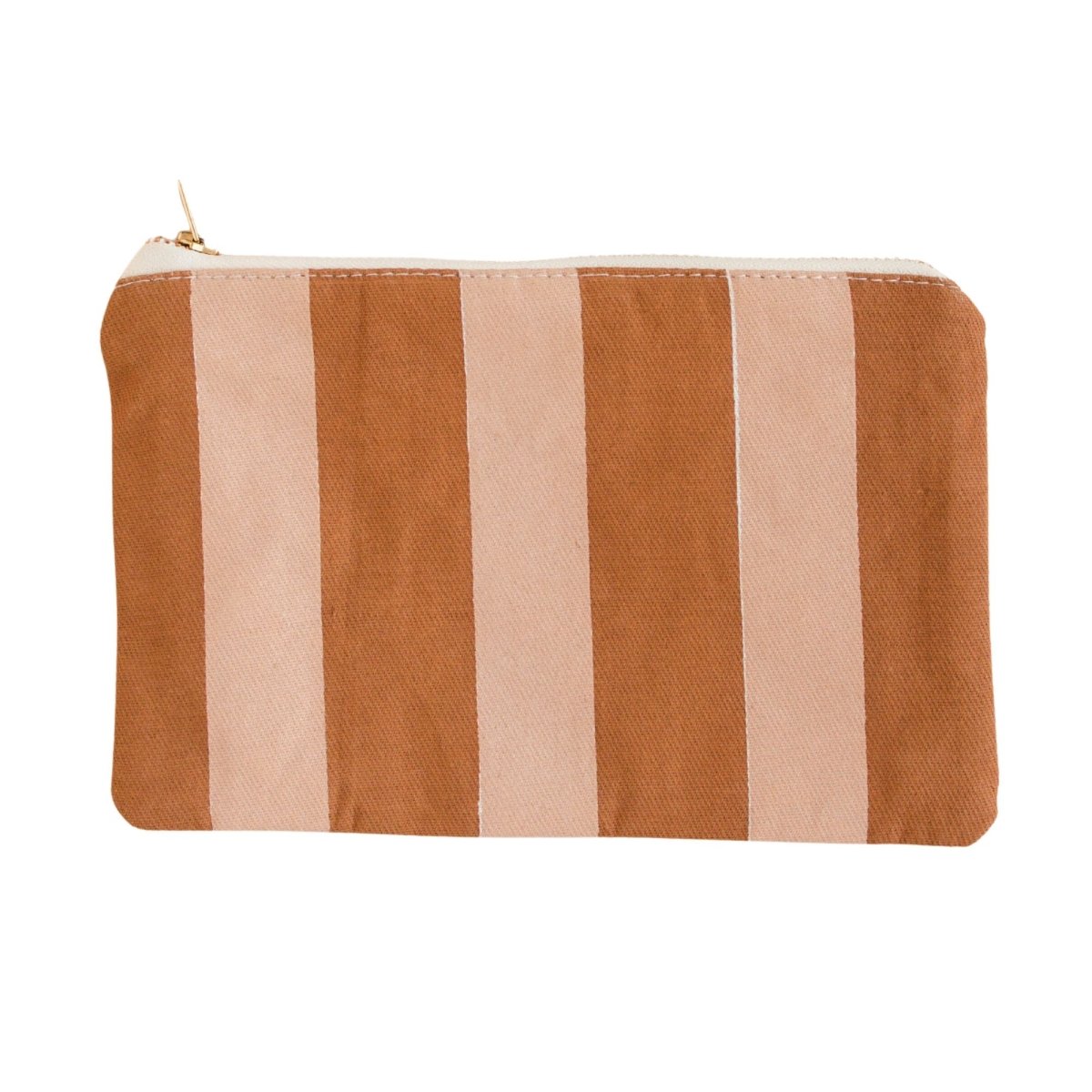 Imani Collective Striped Canvas Pouch Pink Rust - Handmade Zipper Bag 8x5 Inch