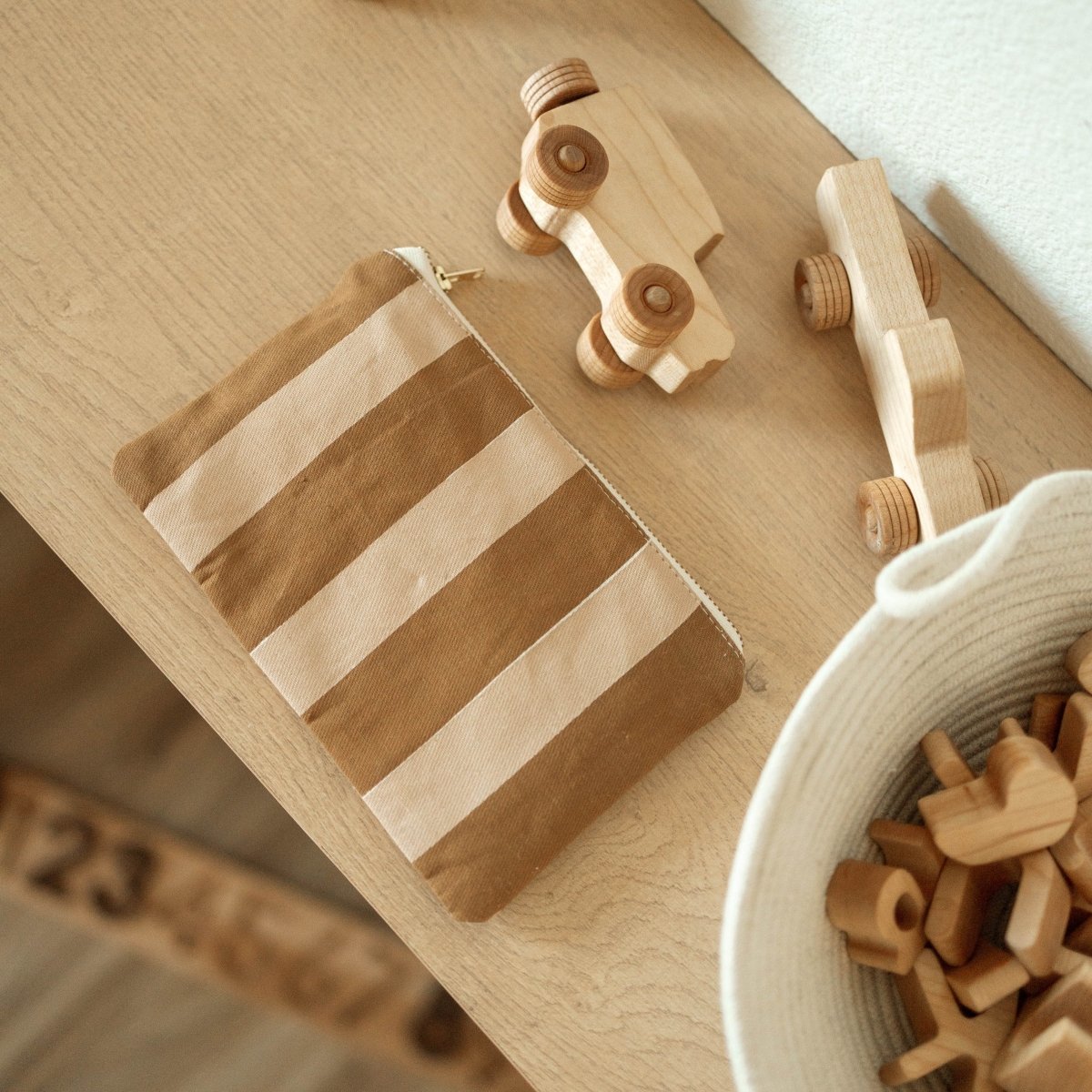 Imani Collective Striped Canvas Pouch Pink Rust - Handmade Zipper Bag 8x5 Inch