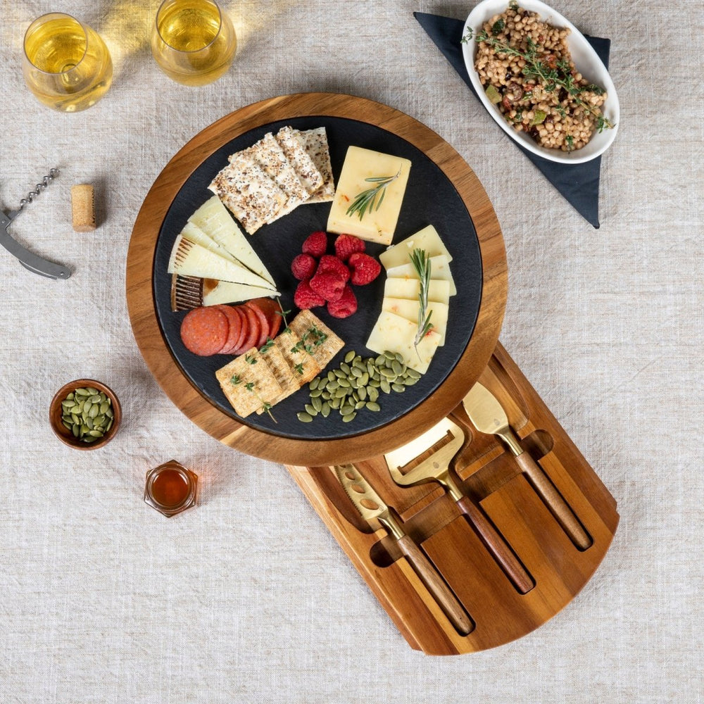 Picnic Time Family of Brands Insignia Acacia and Slate Serving Board with Cheese Tools - lily & onyx