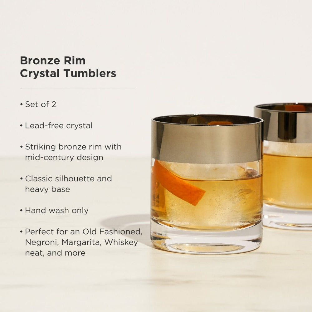 
                      
                        Viski Irving Bronze - Rimmed Crystal Tumblers, Set of 2
                      
                    