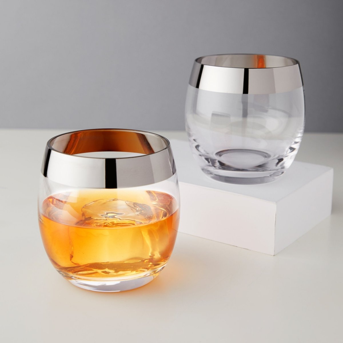 Viski Irving Chrome - Rimmed Crystal Tumblers, Set of 2 - lily & onyx