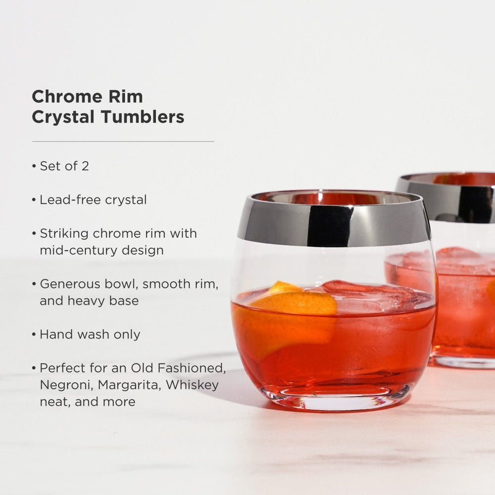 
                      
                        Viski Irving Chrome - Rimmed Crystal Tumblers, Set of 2 - lily & onyx
                      
                    