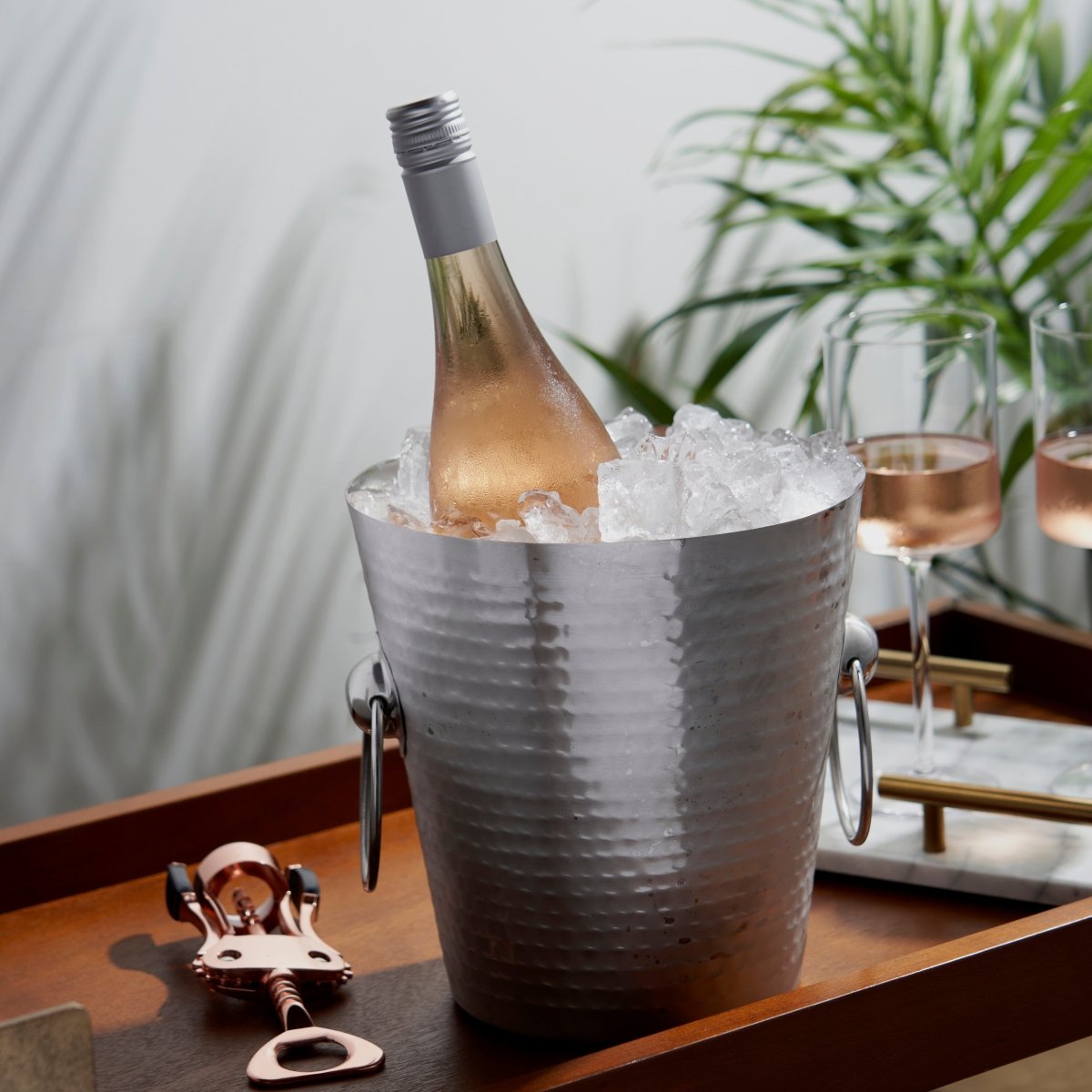 Viski Irving Stainless Steel Hammered Ice Bucket - lily & onyx