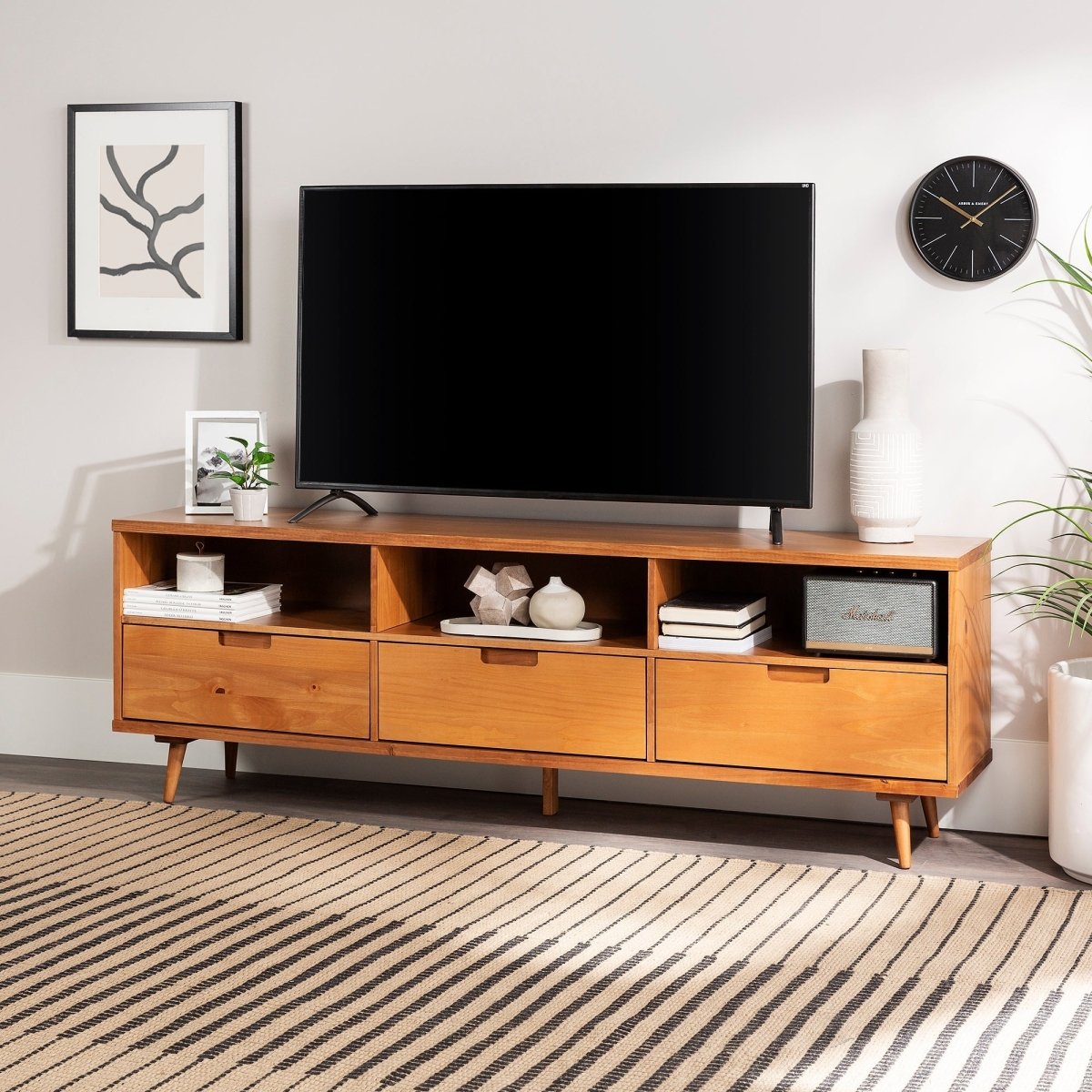 Walker Edison Ivy 70" 3 Drawer Solid Wood TV Stand - lily & onyx