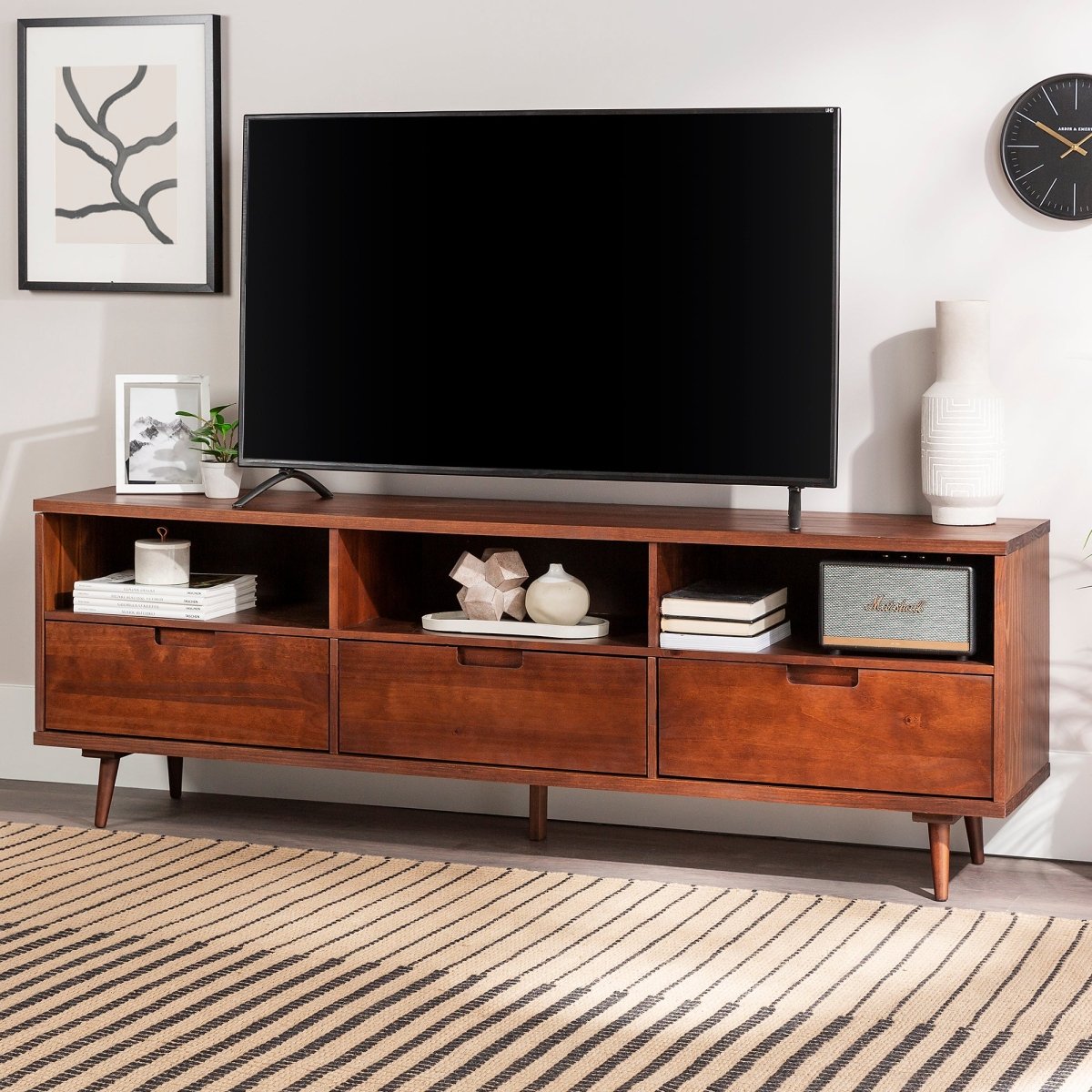 Walker Edison Ivy 70" 3 Drawer Solid Wood TV Stand - lily & onyx