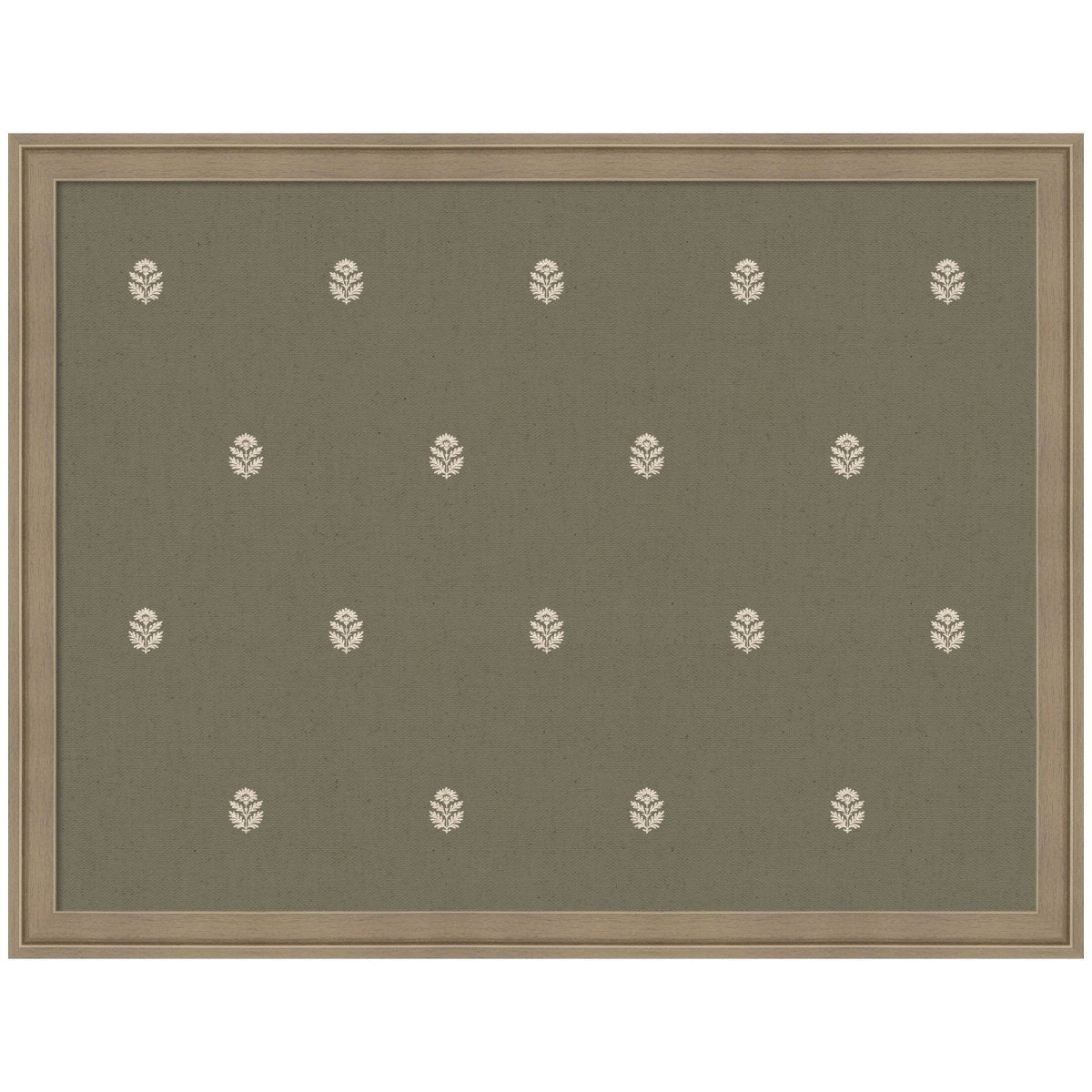 kateandlaurel Green Botanical Block Print Linen Fabric Pinboard | Framed Decorative Bulletin Board