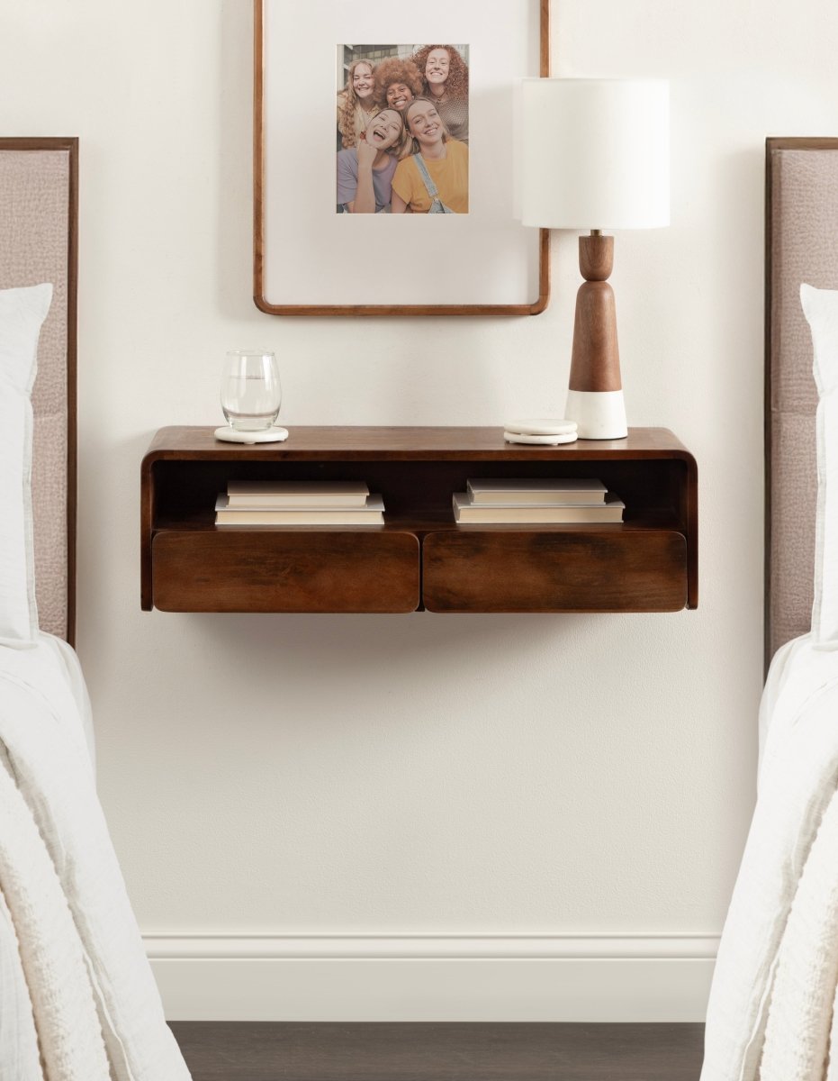 kateandlaurel Kato Floating Mango Wood Console Table with Storage Drawers