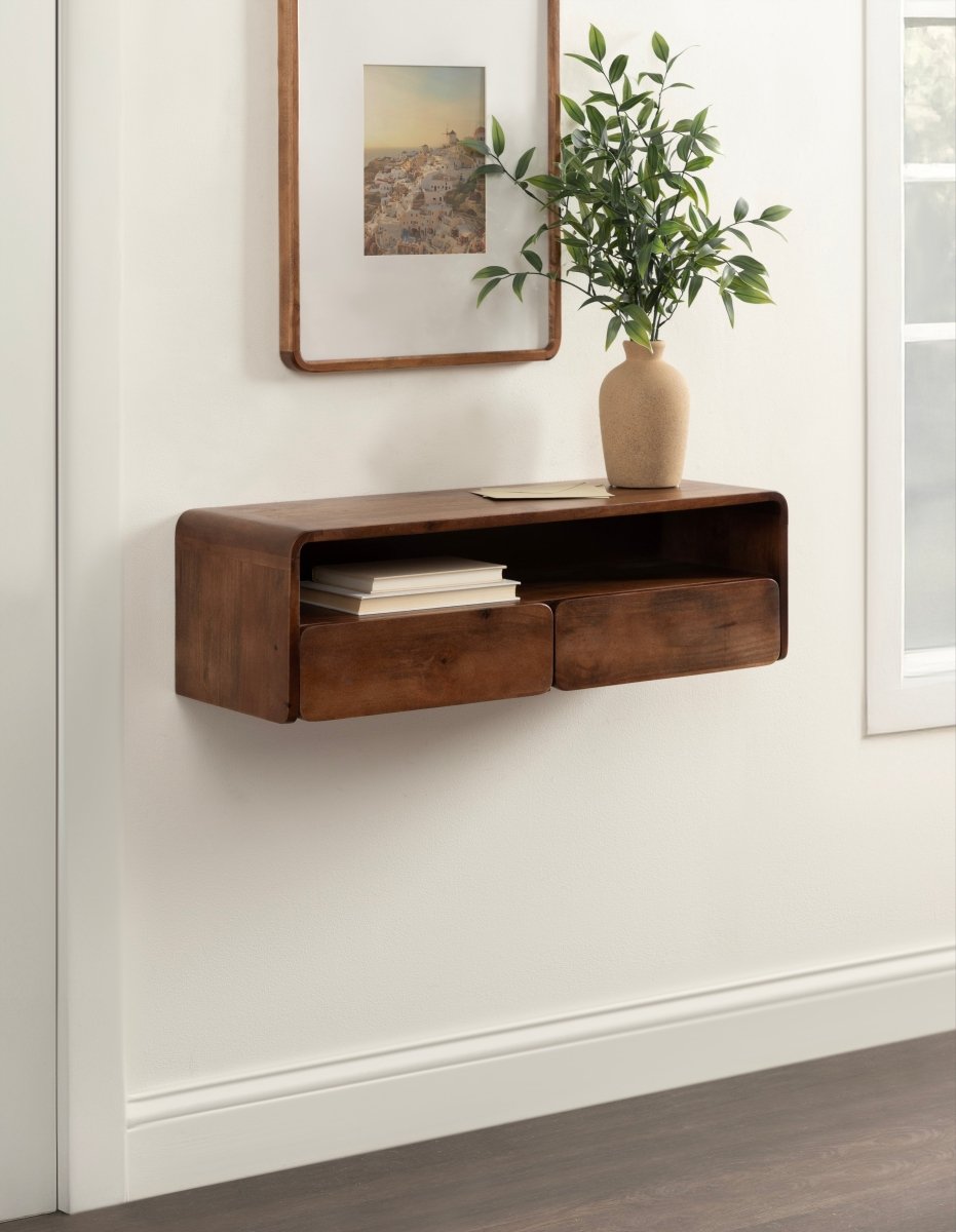 kateandlaurel Kato Floating Mango Wood Console Table with Storage Drawers