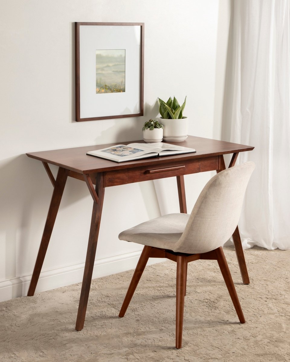 kateandlaurel McCutcheon Solid Mango Wood Desk | Midcentury Modern Home Office Desk