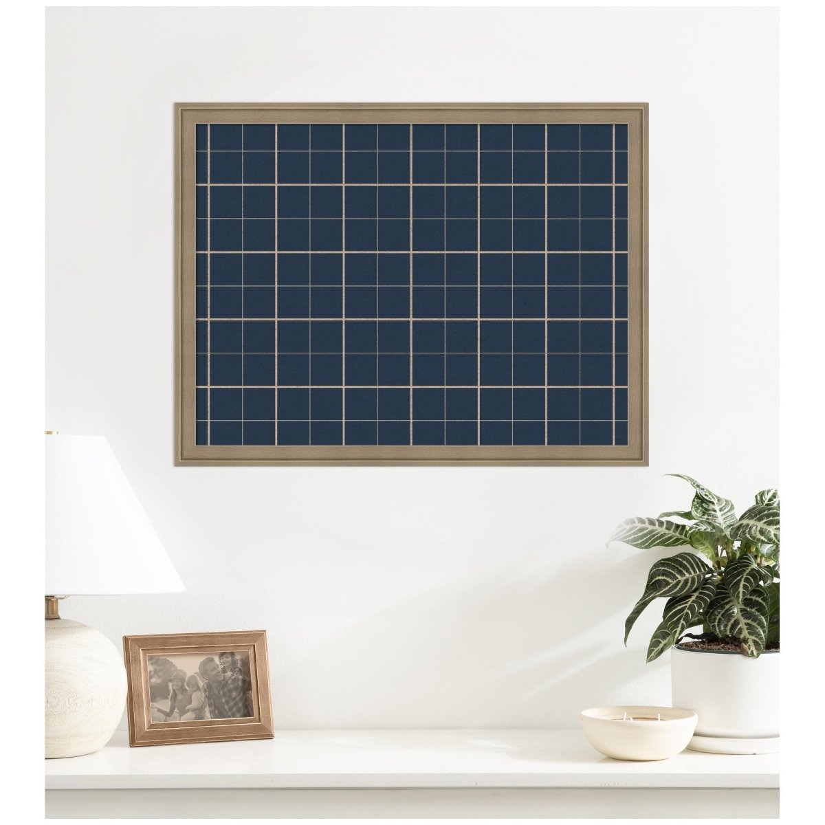kateandlaurel Navy Blue Plaid Fabric Pinboard | Framed Decorative Bulletin Board