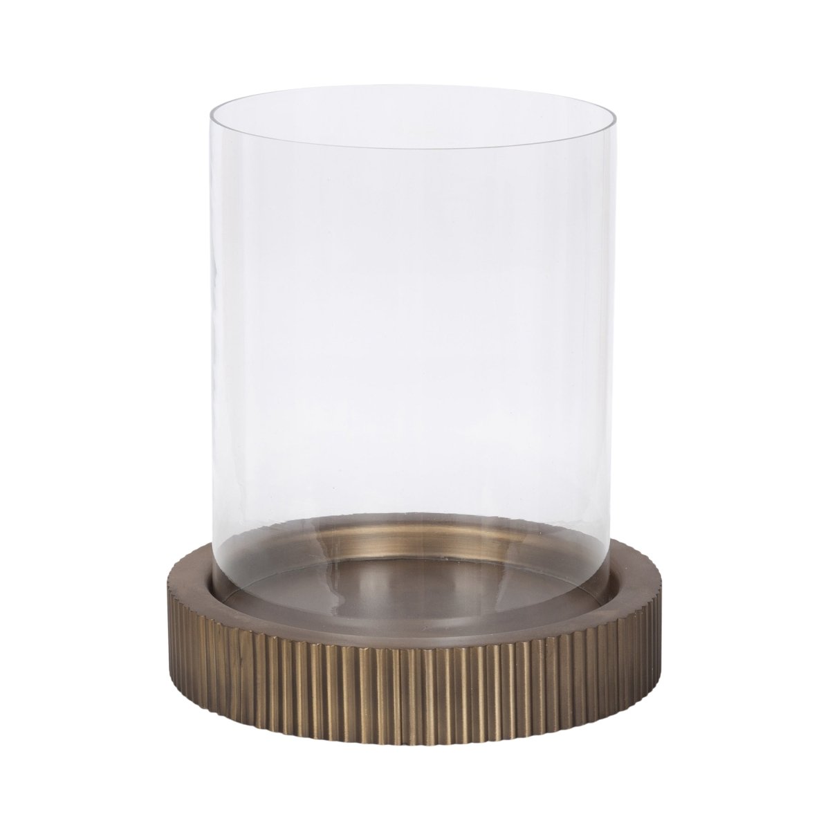 kateandlaurel Rooks Large Ribbed Metal Candle Holder with Glass Cylinder