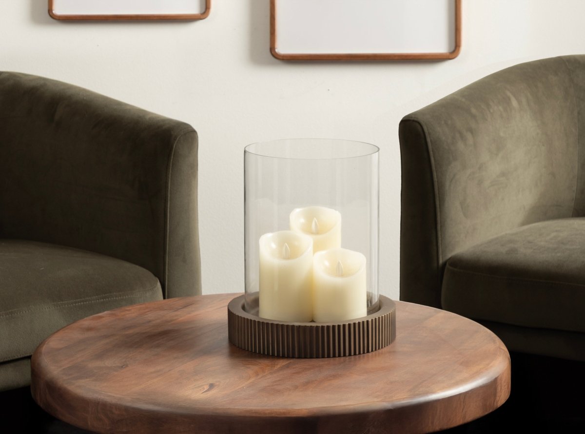 kateandlaurel Rooks Large Ribbed Metal Candle Holder with Glass Cylinder