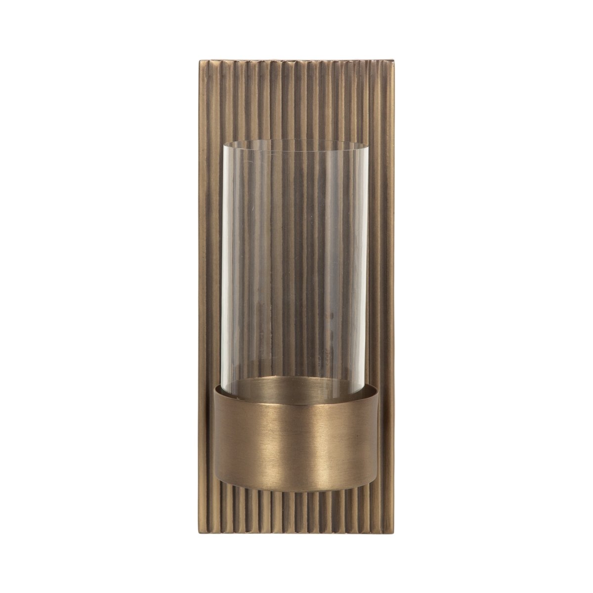 kateandlaurel Rooks Ribbed Metal Wall Sconce Candle Holder with Glass Cylinder