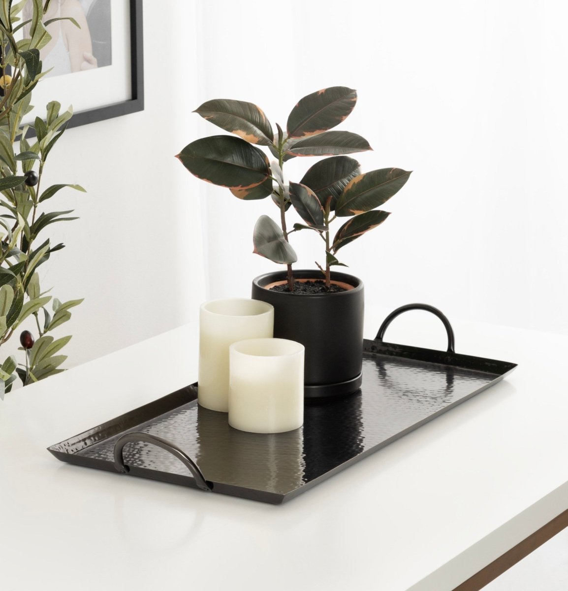 kateandlaurel Sanzo Hammered Rectangle Metal Serving Tray 22"