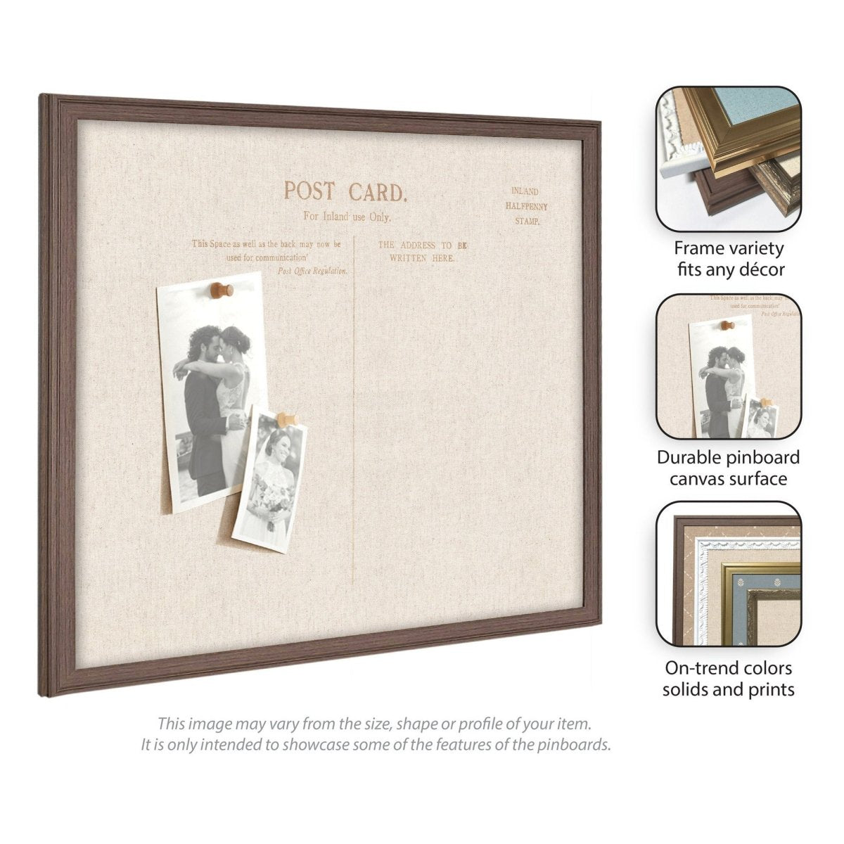 kateandlaurel Vintage Post Card Linen Fabric Pinboard | Framed Decorative Bulletin Board