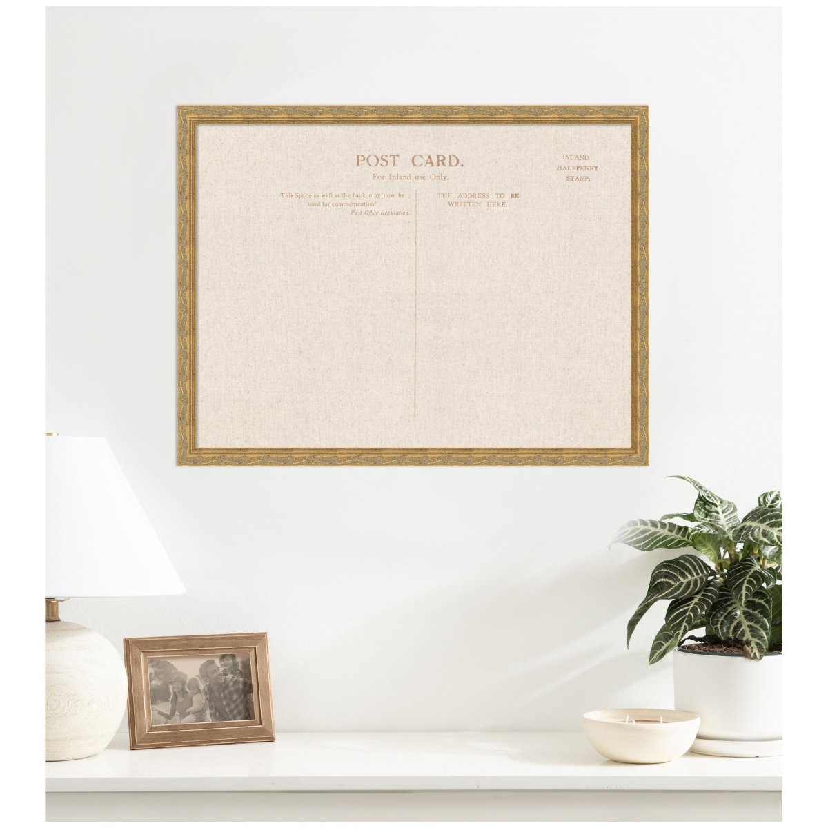 kateandlaurel Vintage Post Card Linen Fabric Pinboard | Framed Decorative Bulletin Board