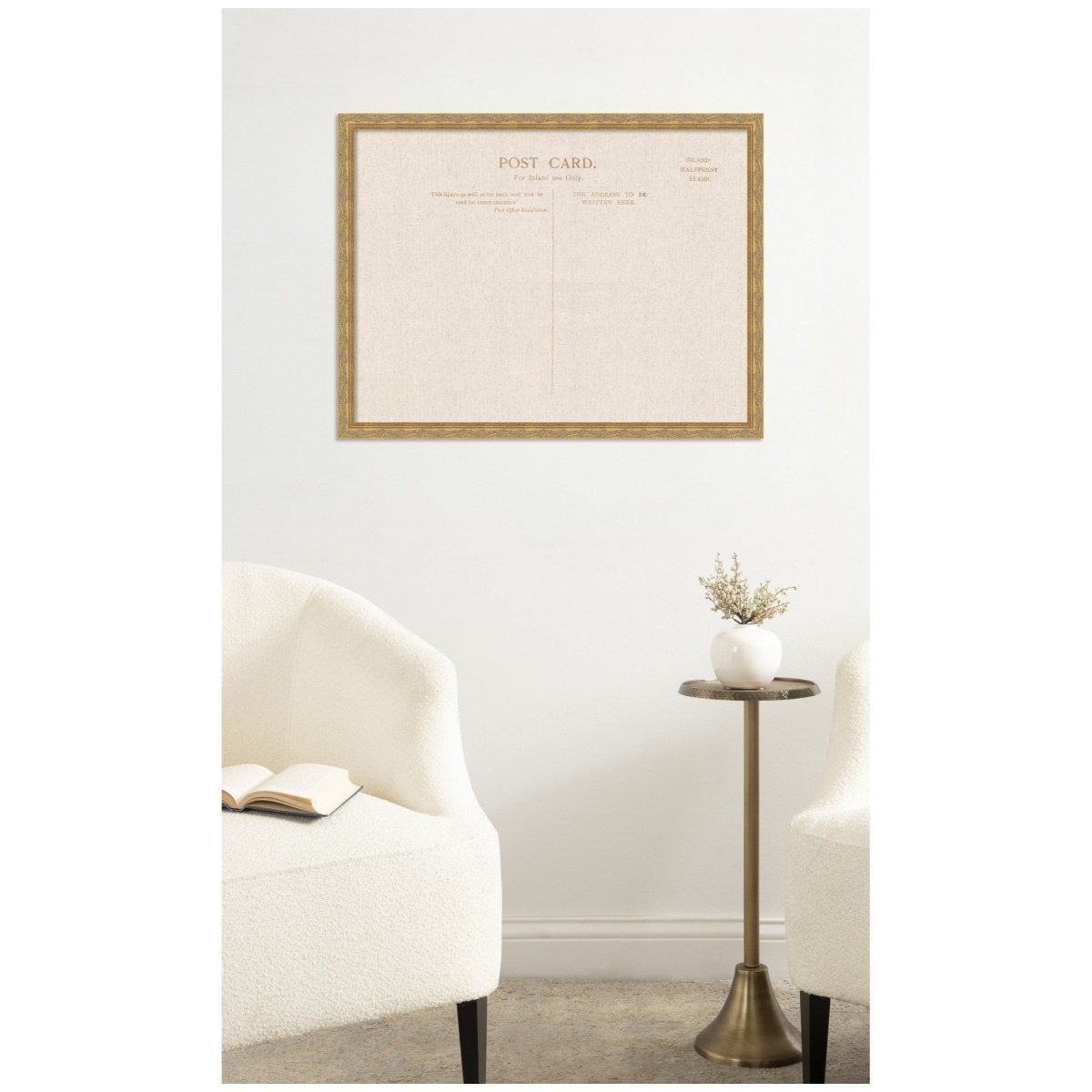 kateandlaurel Vintage Post Card Linen Fabric Pinboard | Framed Decorative Bulletin Board