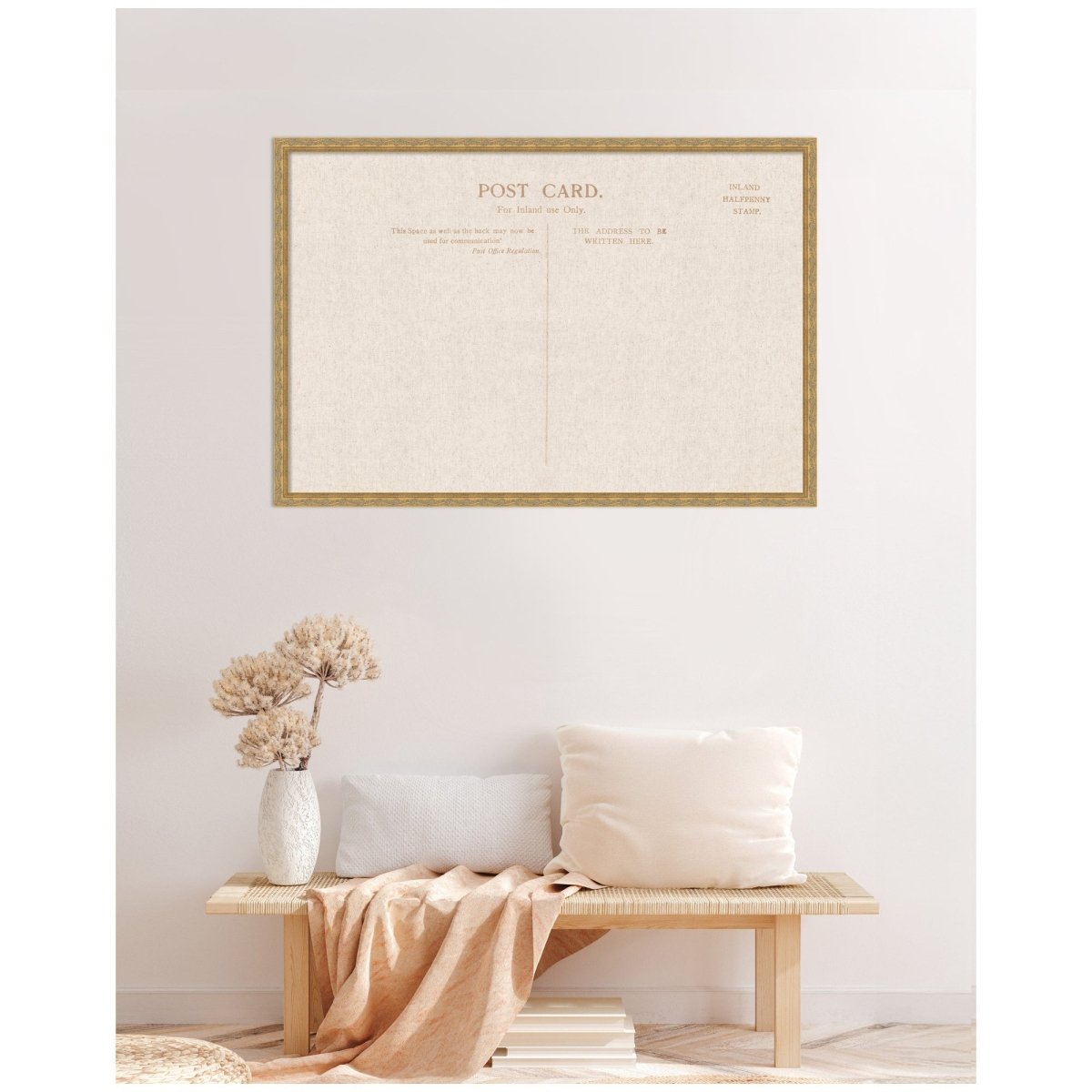 kateandlaurel Vintage Post Card Linen Fabric Pinboard | Framed Decorative Bulletin Board