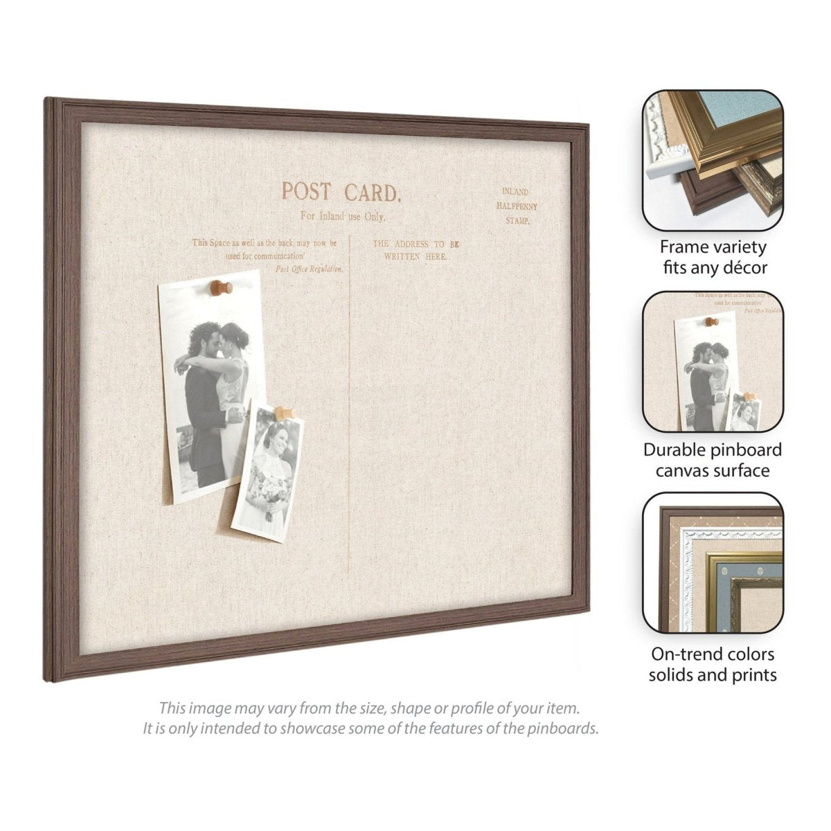kateandlaurel Vintage Post Card Linen Fabric Pinboard | Framed Decorative Bulletin Board