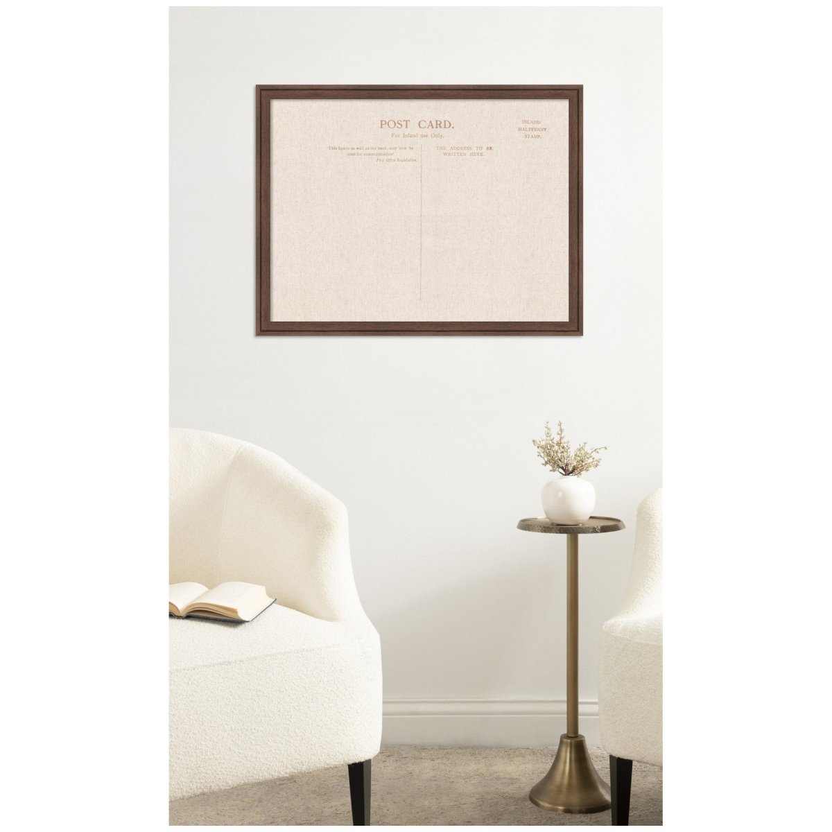 kateandlaurel Vintage Post Card Linen Fabric Pinboard | Framed Decorative Bulletin Board
