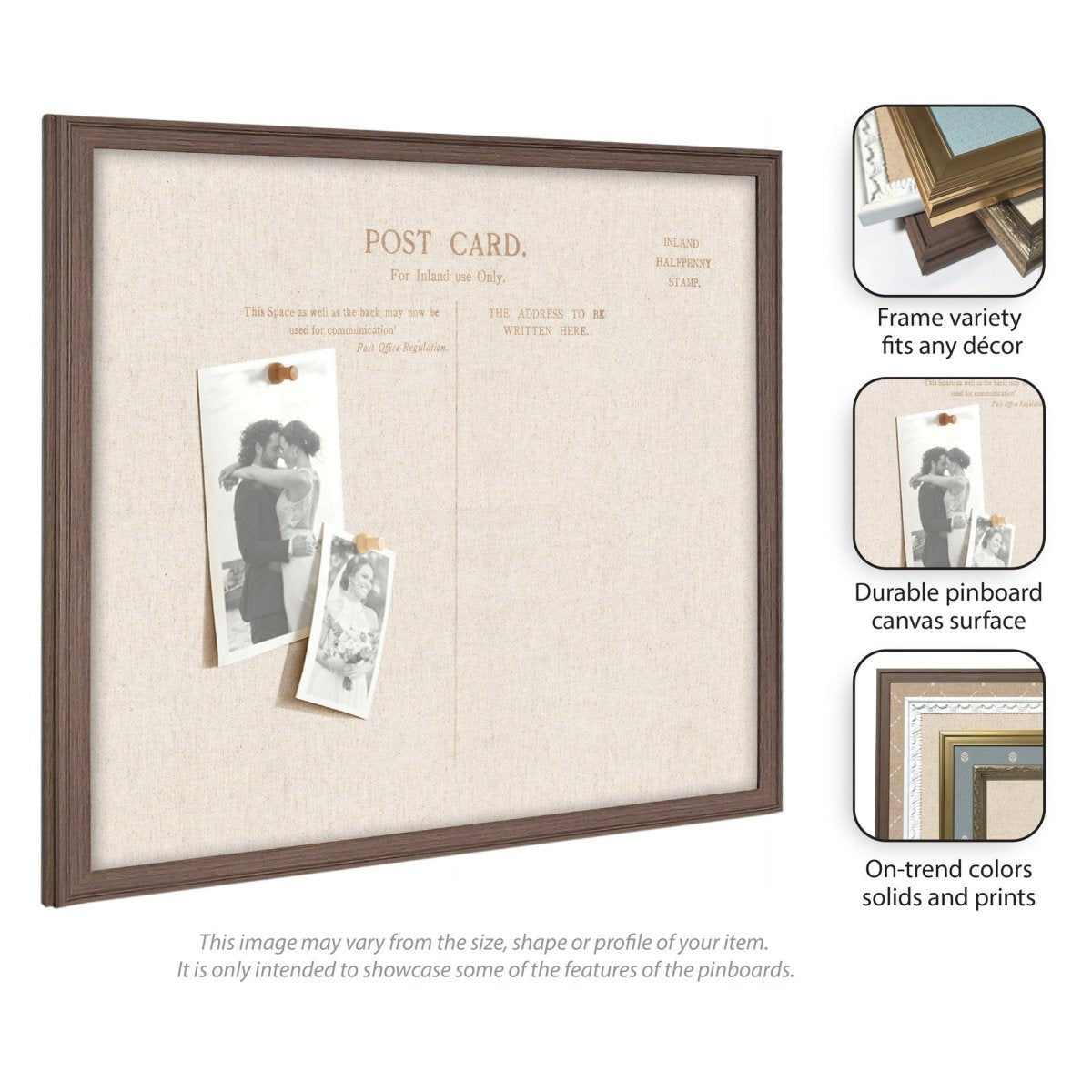 kateandlaurel Vintage Post Card Linen Fabric Pinboard | Framed Decorative Bulletin Board