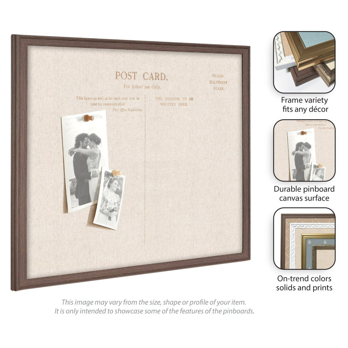 kateandlaurel Vintage Post Card Linen Fabric Pinboard | Framed Decorative Bulletin Board