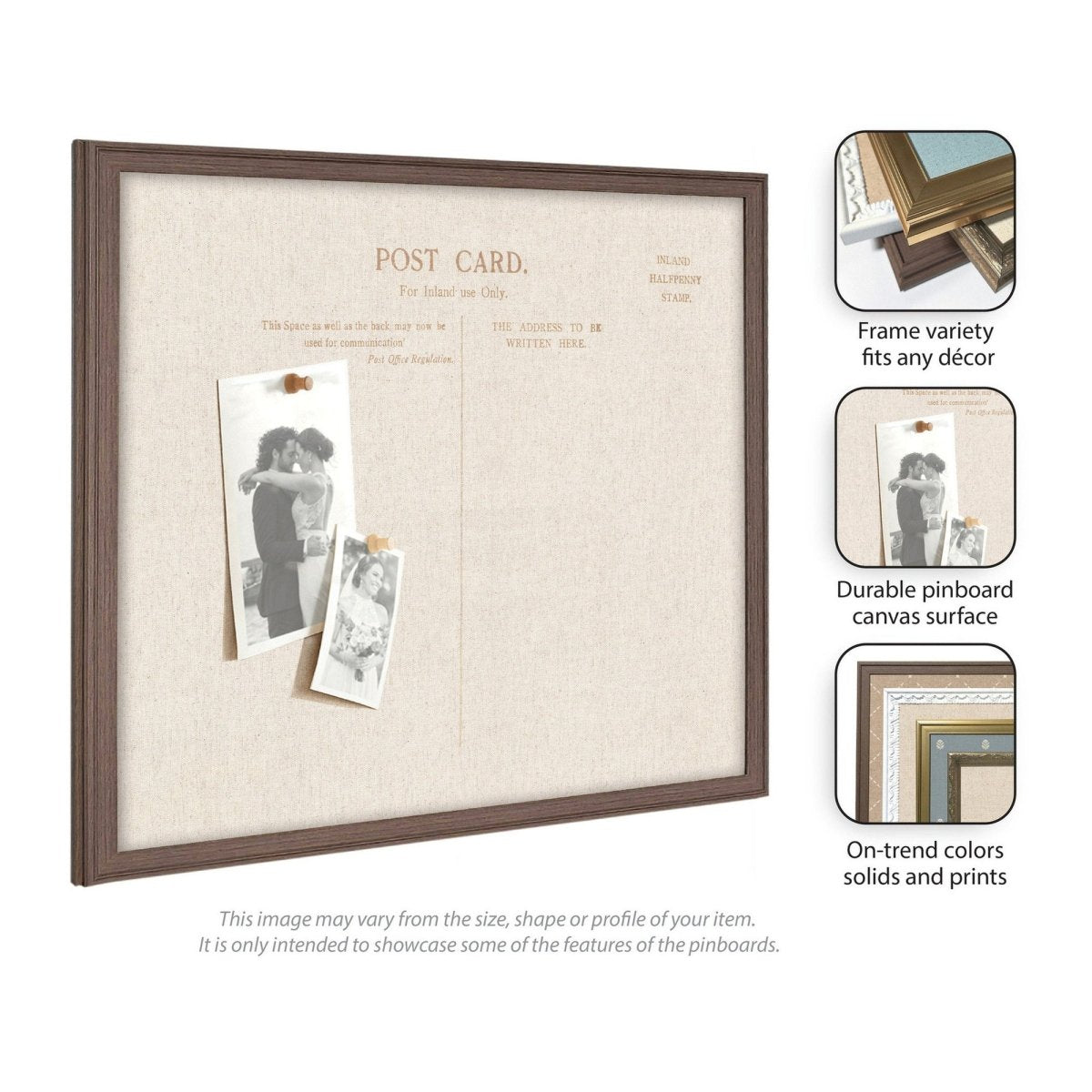 kateandlaurel Vintage Post Card Linen Fabric Pinboard | Framed Decorative Bulletin Board