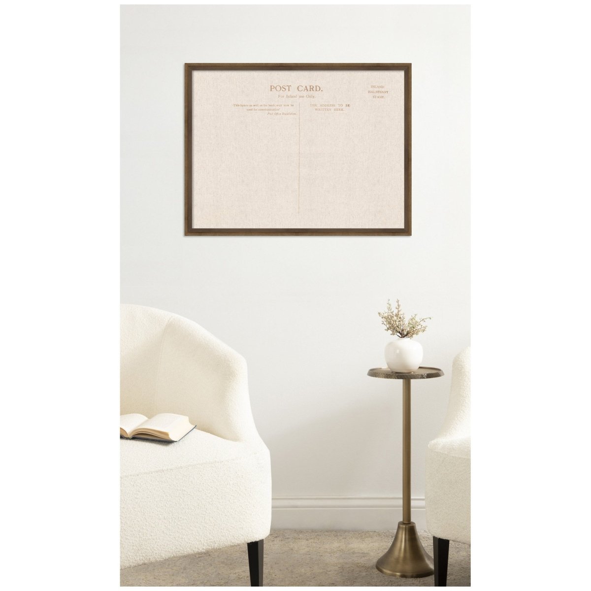 kateandlaurel Vintage Post Card Linen Fabric Pinboard | Framed Decorative Bulletin Board