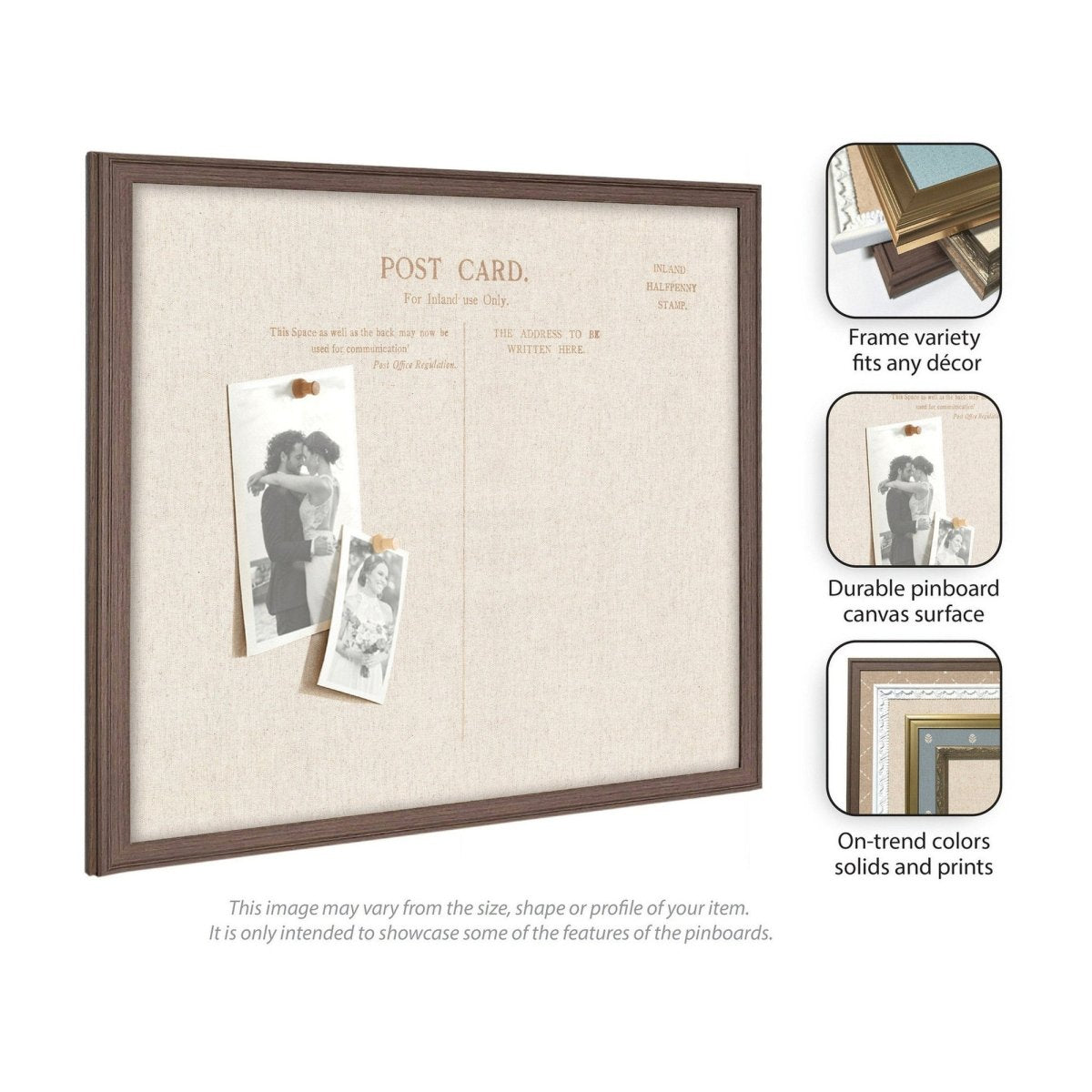 kateandlaurel Vintage Post Card Linen Fabric Pinboard | Framed Decorative Bulletin Board