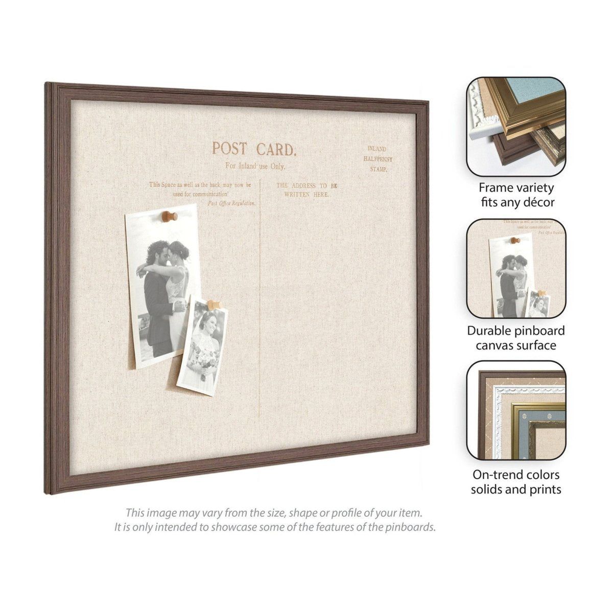 kateandlaurel Vintage Post Card Linen Fabric Pinboard | Framed Decorative Bulletin Board