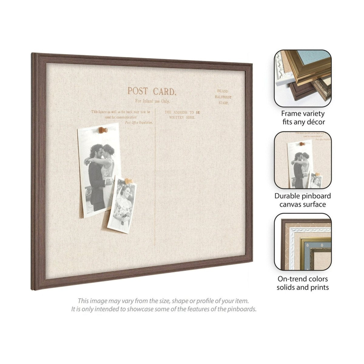 kateandlaurel Vintage Post Card Linen Fabric Pinboard | Framed Decorative Bulletin Board