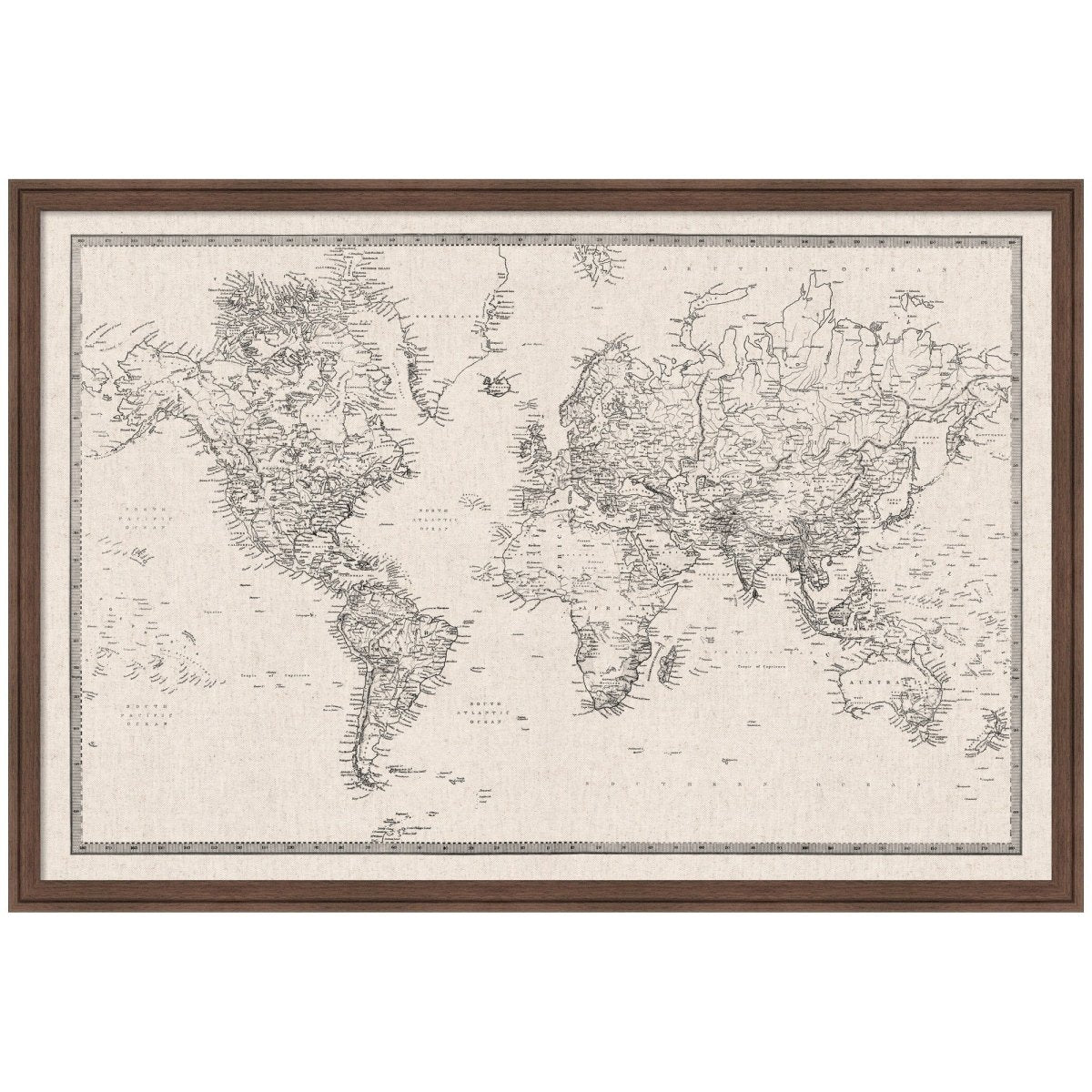 kateandlaurel Vintage World Map Fabric Pinboard | Framed Decorative Bulletin Board