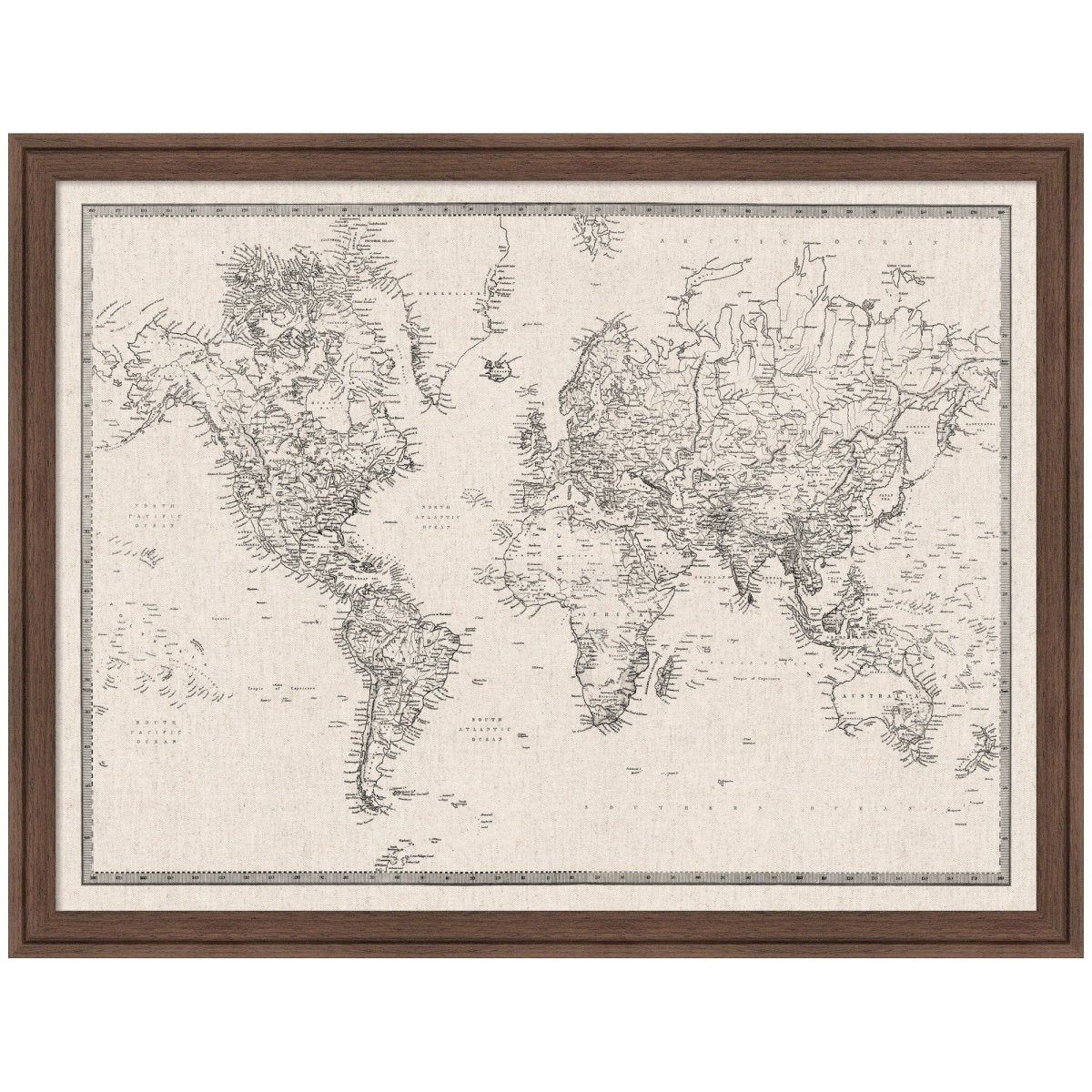kateandlaurel Vintage World Map Fabric Pinboard | Framed Decorative Bulletin Board