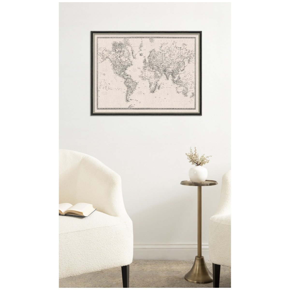 kateandlaurel Vintage World Map Fabric Pinboard | Framed Decorative Bulletin Board