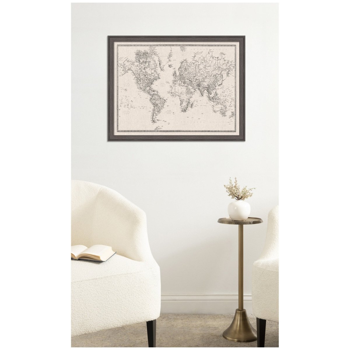 kateandlaurel Vintage World Map Fabric Pinboard | Framed Decorative Bulletin Board
