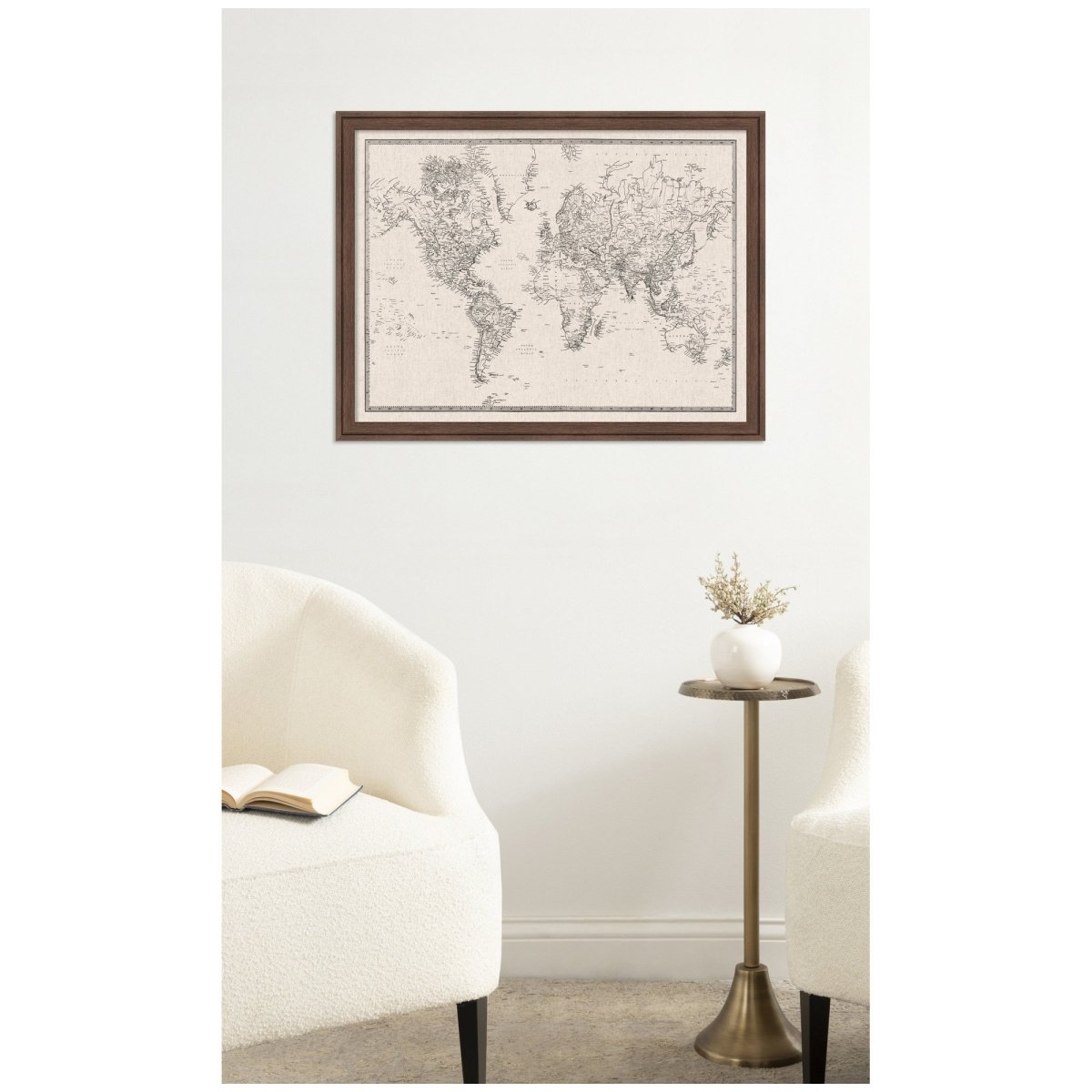 kateandlaurel Vintage World Map Fabric Pinboard | Framed Decorative Bulletin Board