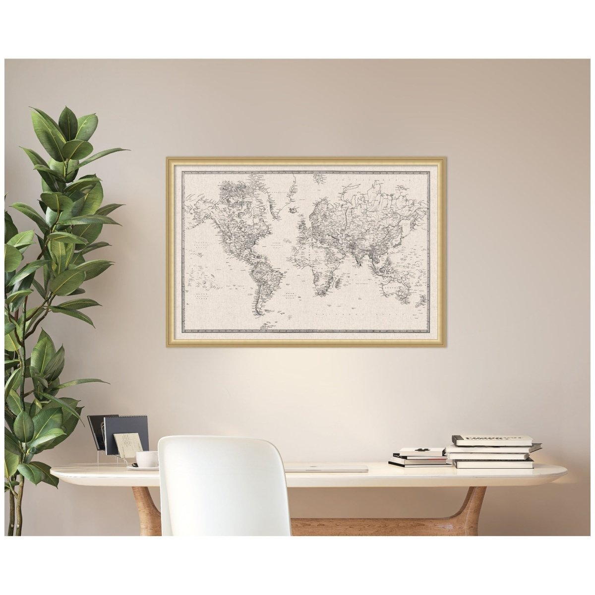 kateandlaurel Vintage World Map Fabric Pinboard | Framed Decorative Bulletin Board