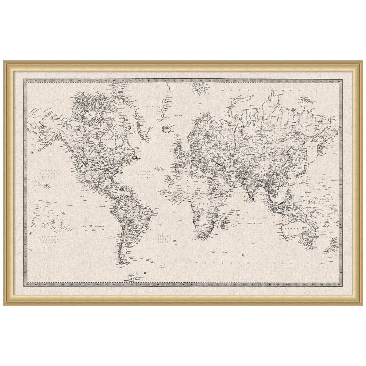 kateandlaurel Vintage World Map Fabric Pinboard | Framed Decorative Bulletin Board