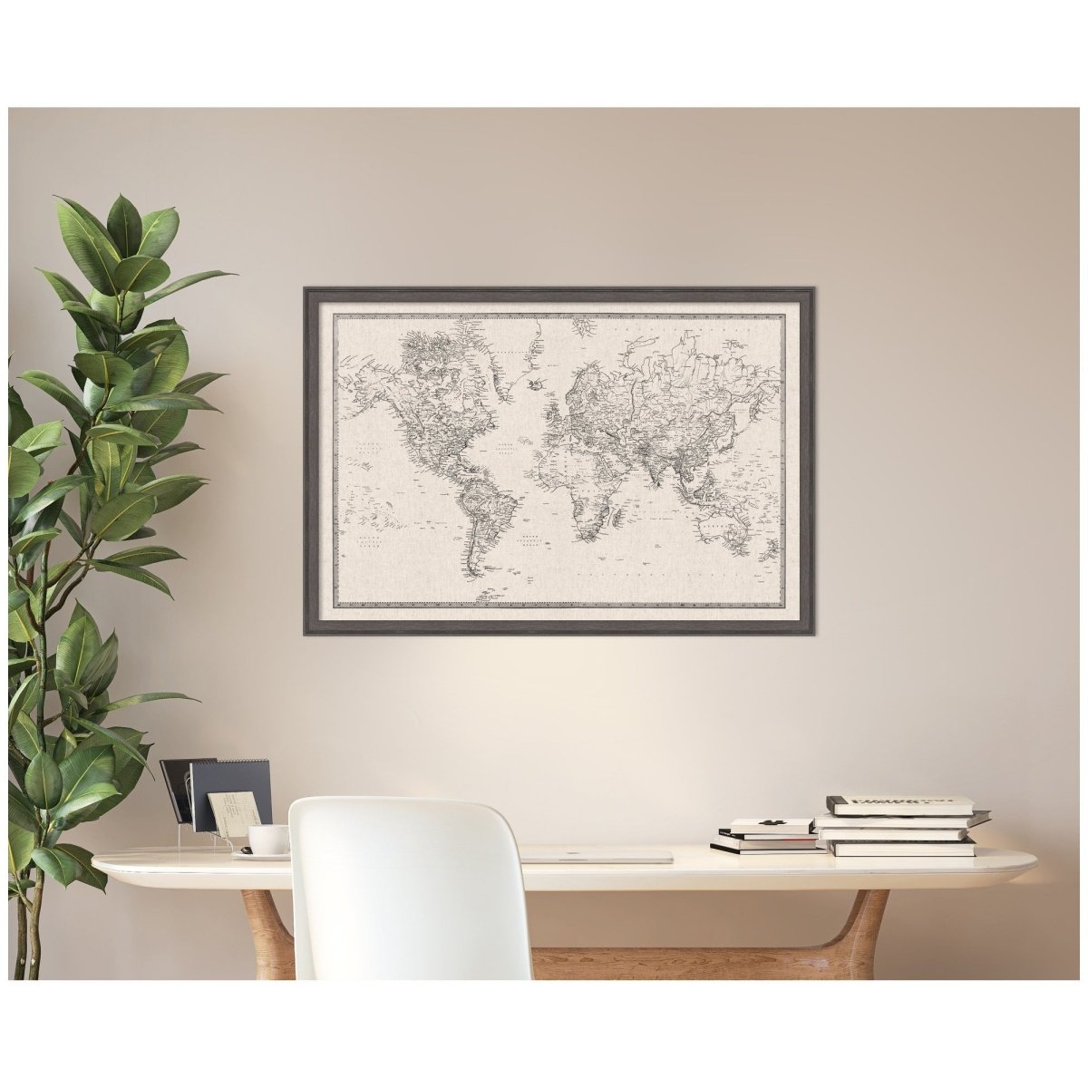 kateandlaurel Vintage World Map Fabric Pinboard | Framed Decorative Bulletin Board