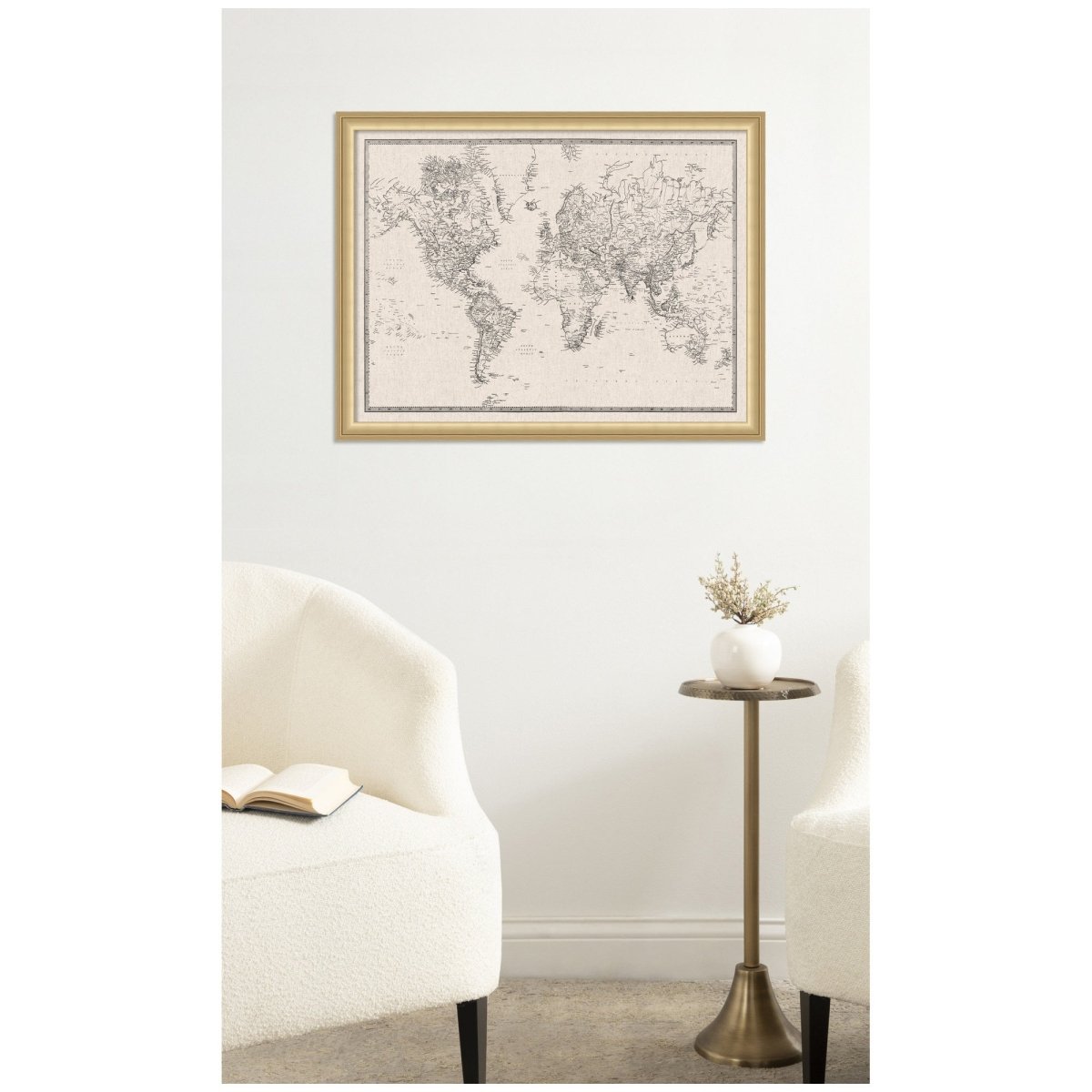 kateandlaurel Vintage World Map Fabric Pinboard | Framed Decorative Bulletin Board