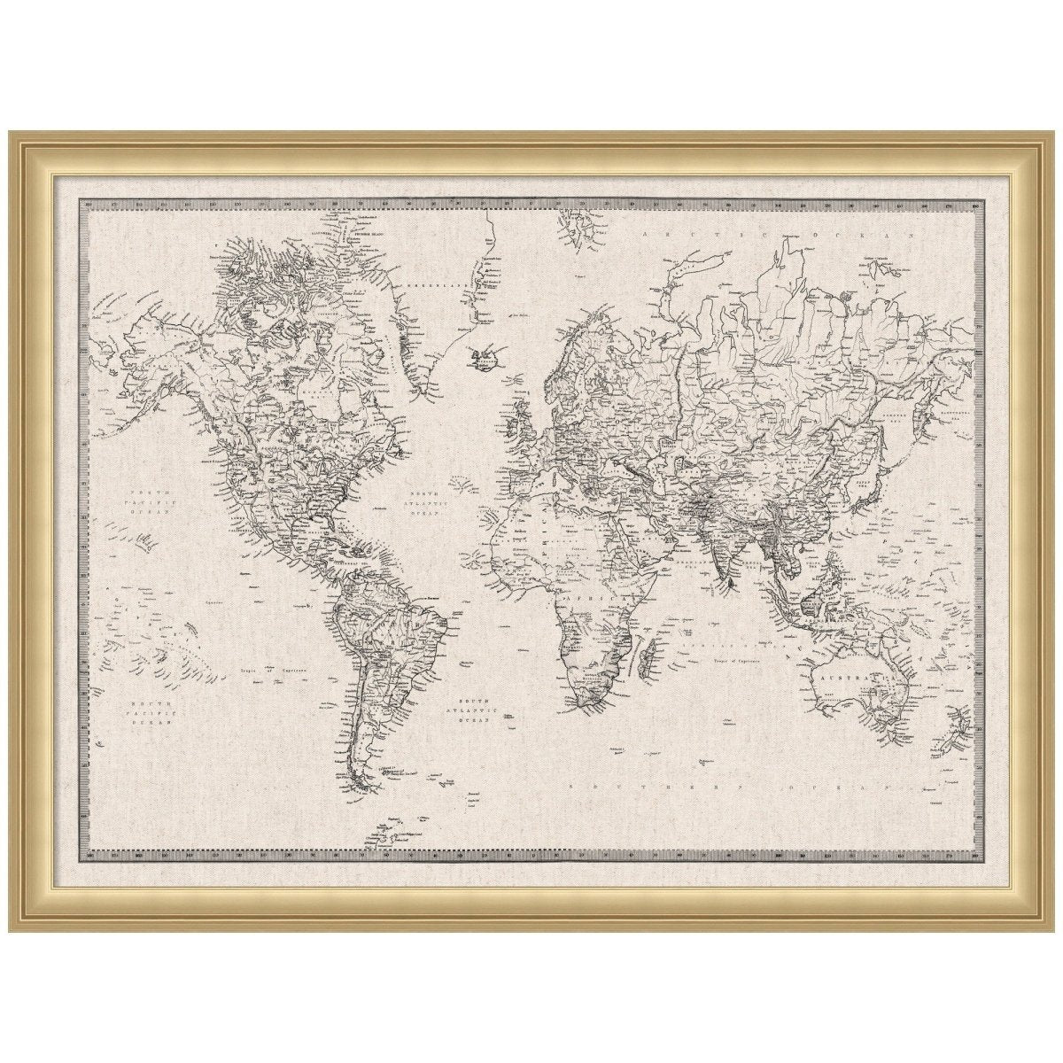 kateandlaurel Vintage World Map Fabric Pinboard | Framed Decorative Bulletin Board
